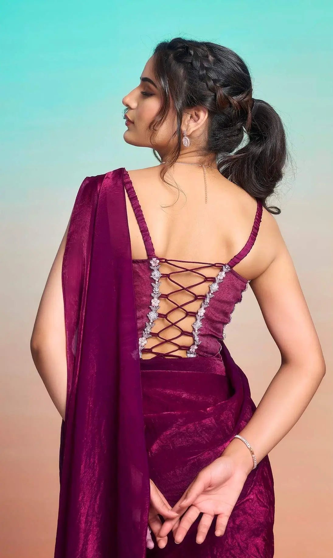 Wine Red Ready To Wear Saree