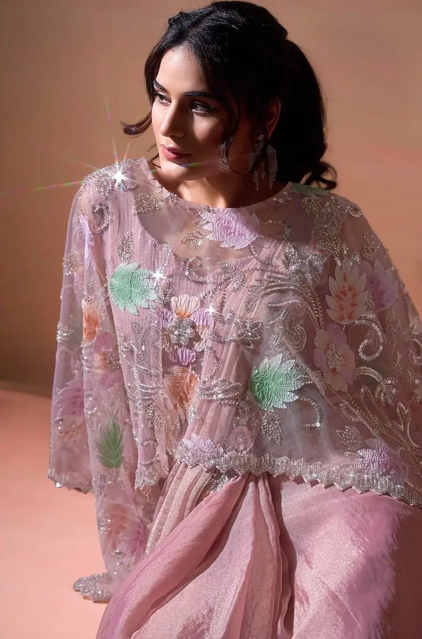 Dusty Pink Ready To Wear Saree