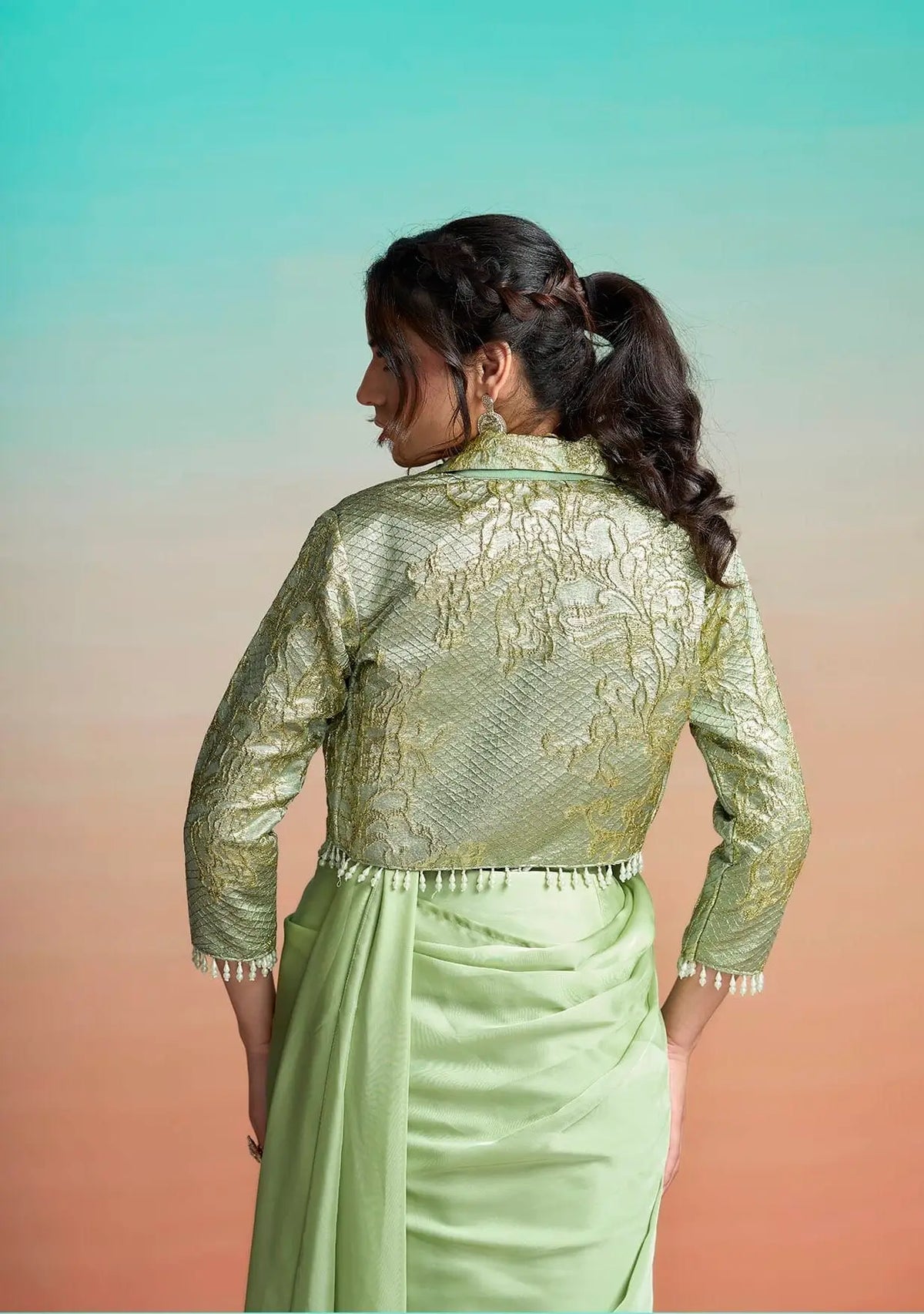 Pastel Green Ready To Wear Saree