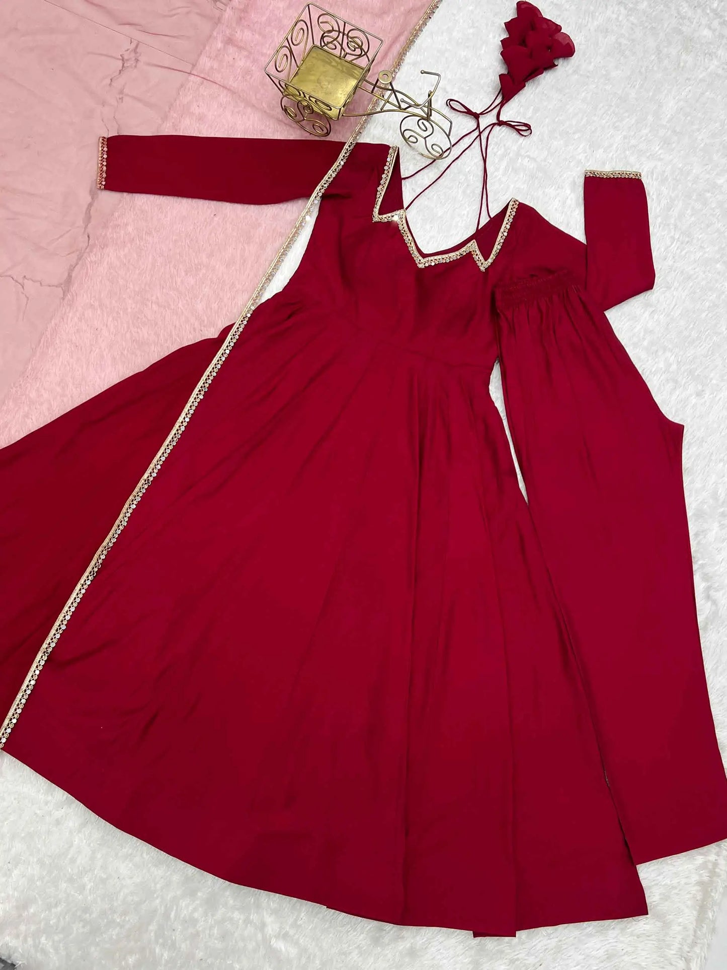 Designer Maroon Silk Gown With Dupatta