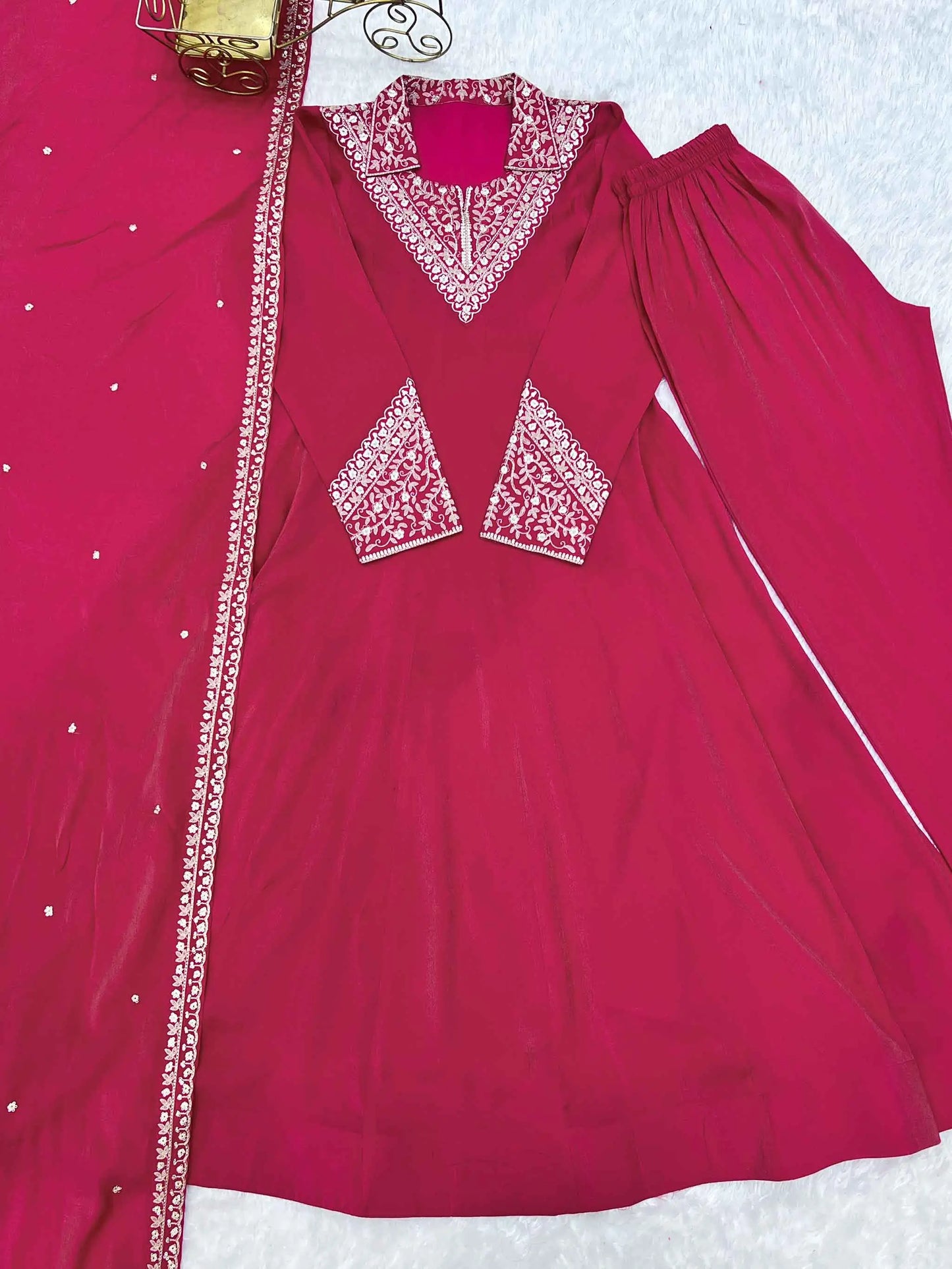 Designer Pink Silk Embroidery Work Gown