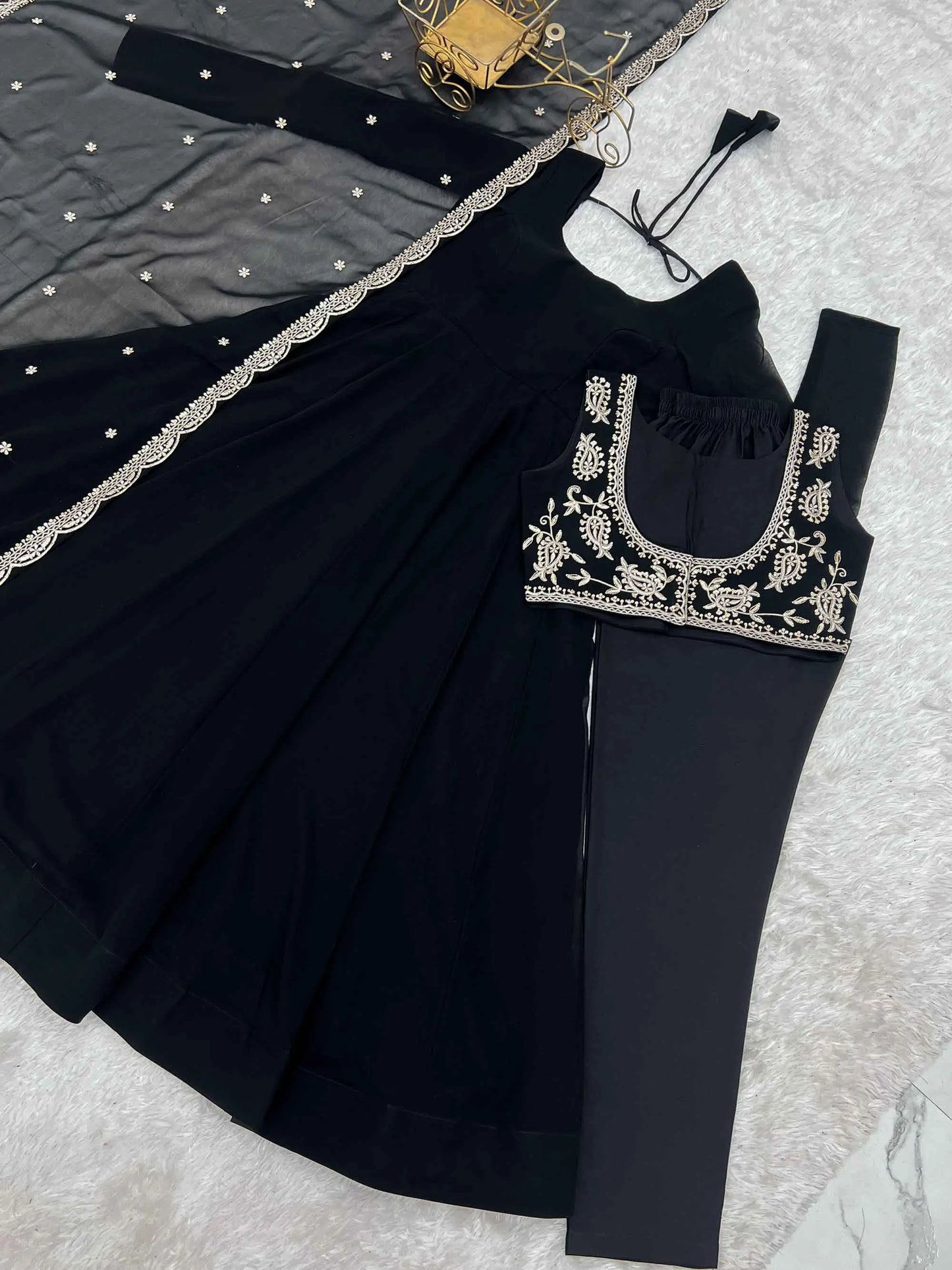Designer Black Georgette Gown With Koti