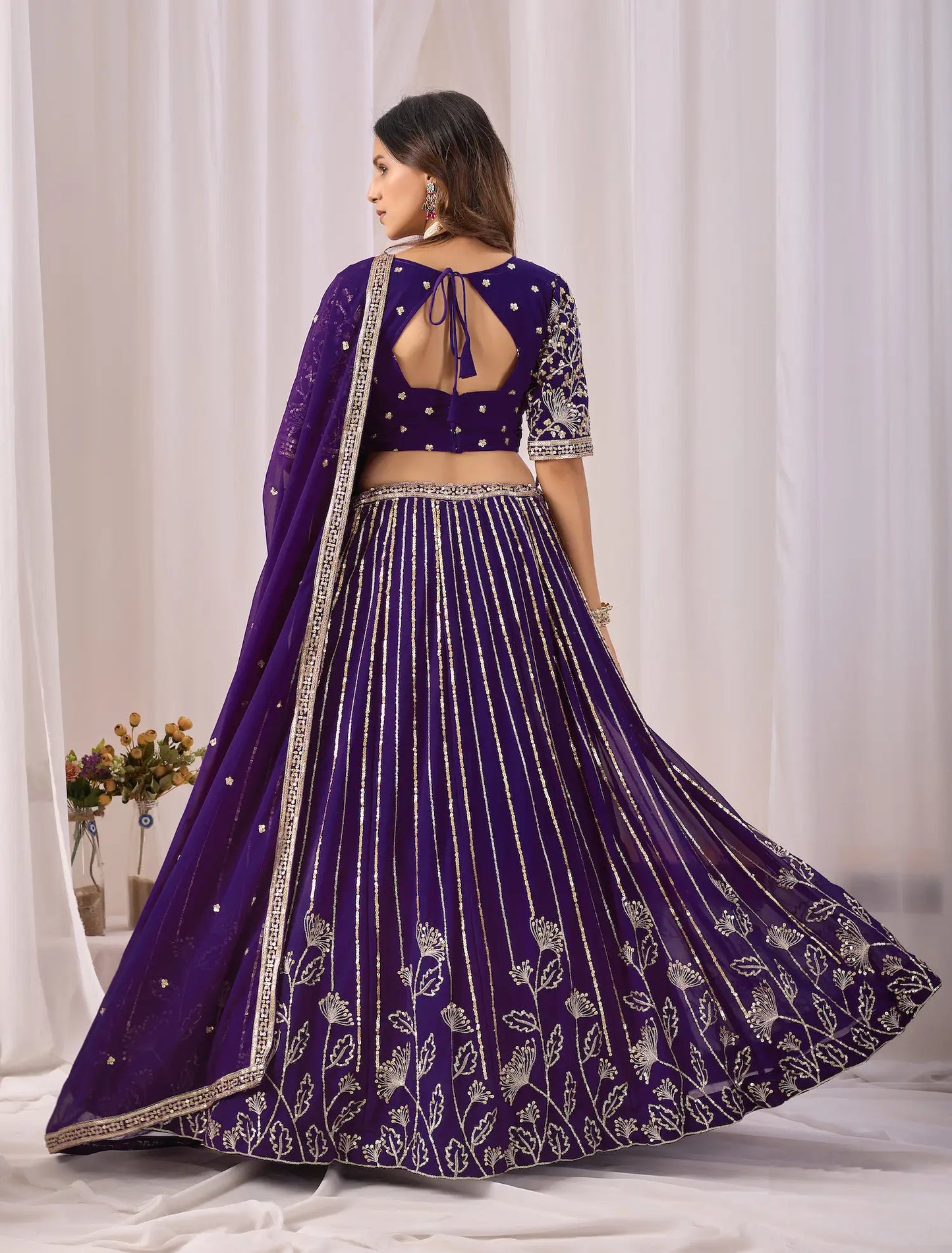 Deep Purple Embroidery Lehenga Choli