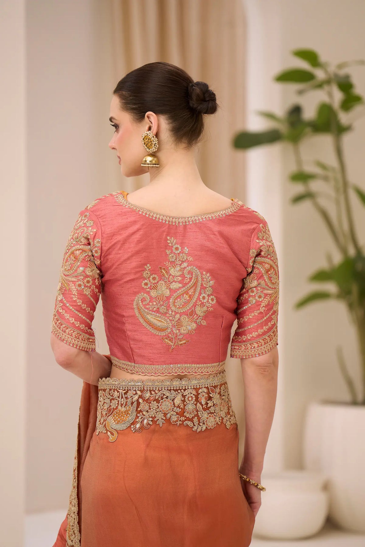 Rust Orange Georgette Party wear Saree