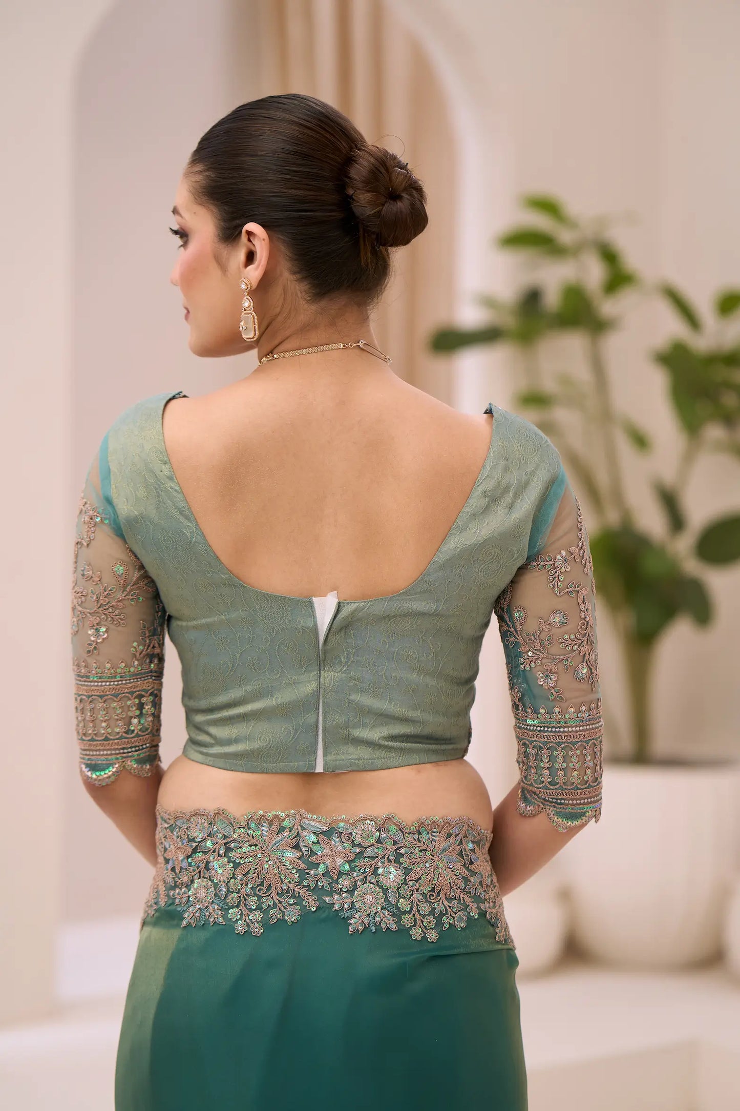 Peacock Teal Georgette Party wear Saree