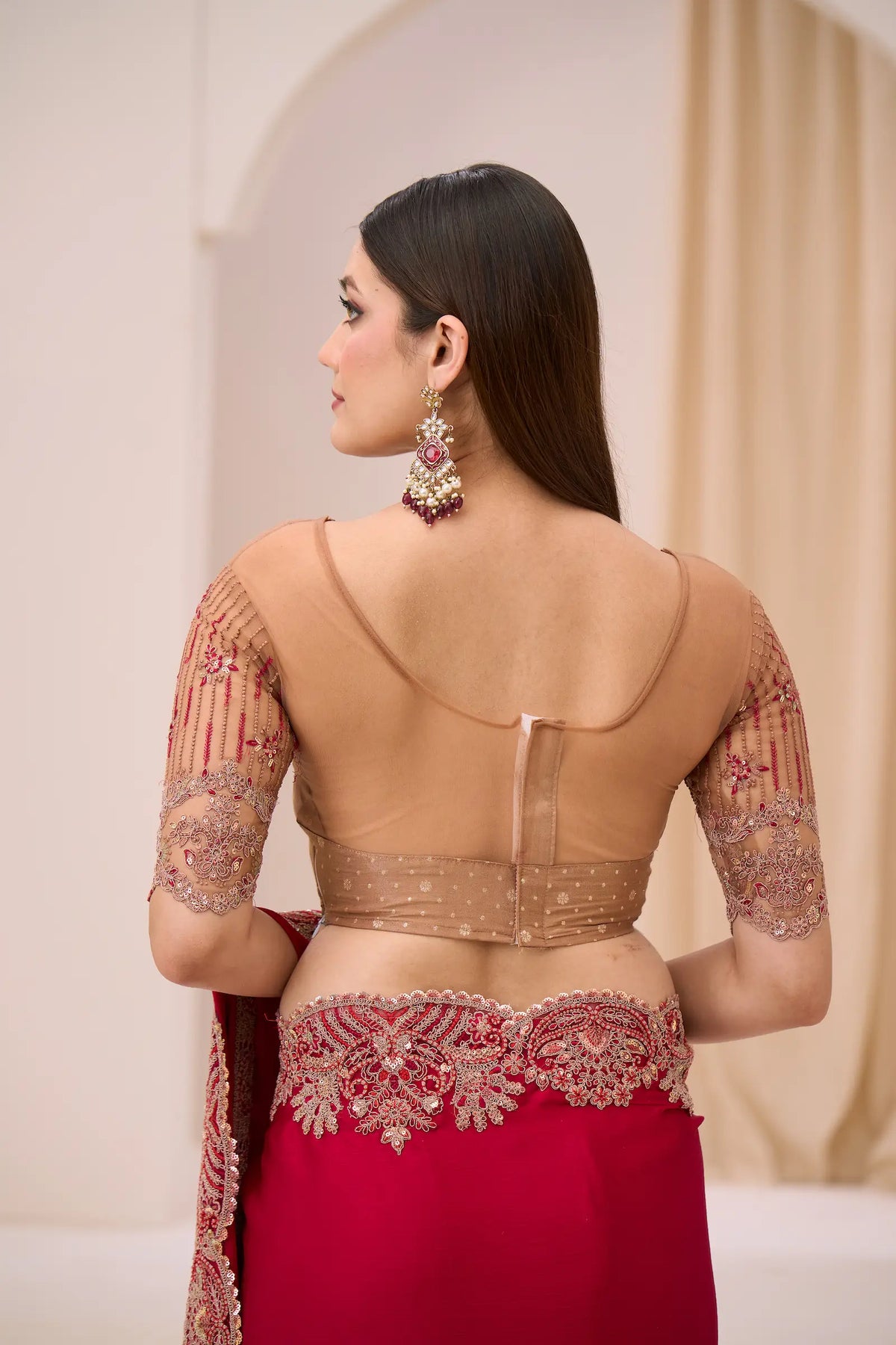 Scarlett Red Georgette Party wear Saree