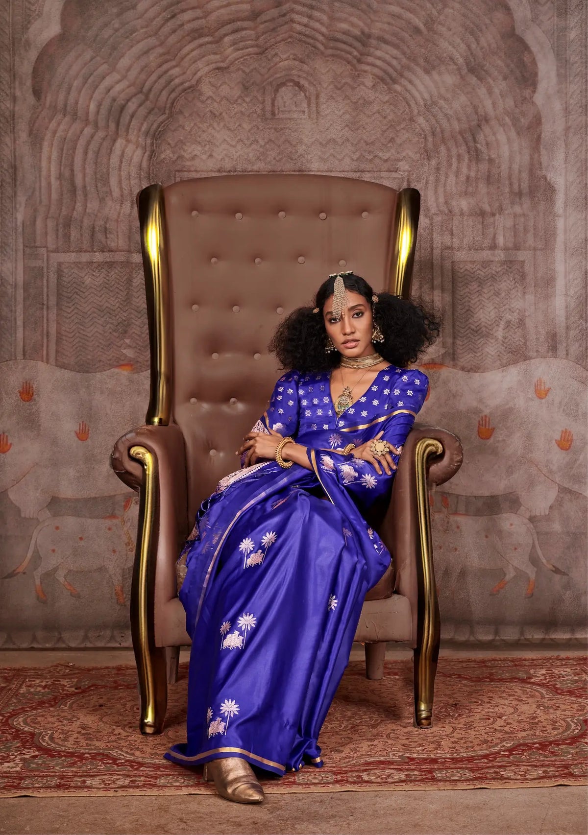 Royal Blue Satin Handloom Zari Weaving Silk Saree
