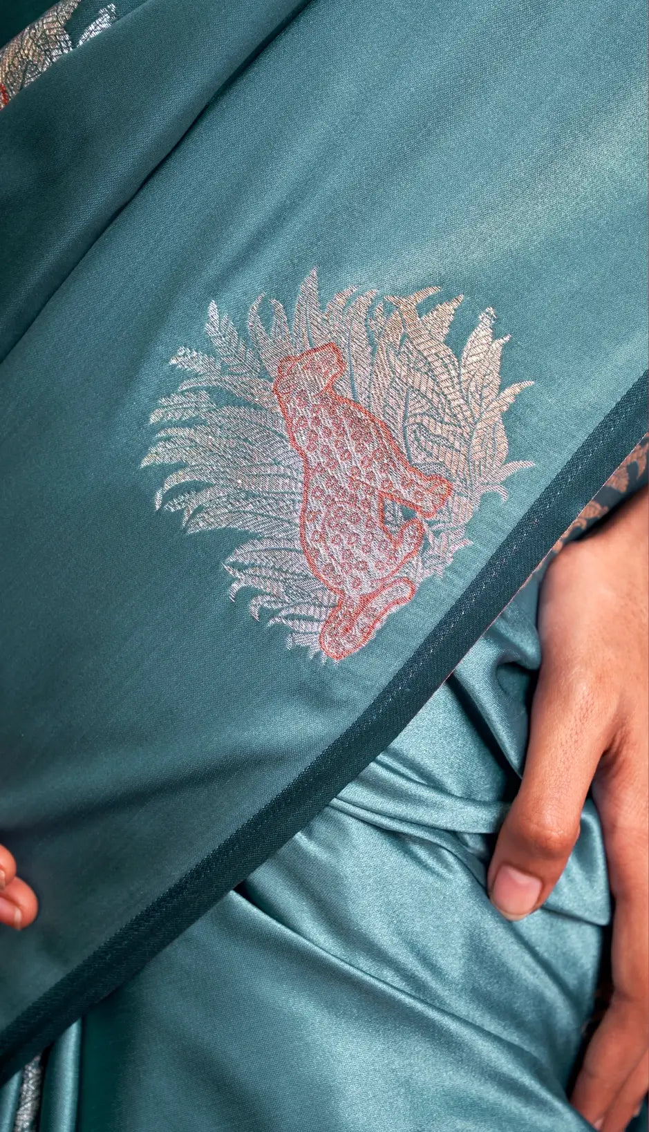 Dusty Blue Satin Handloom Banarasi Zari Weaving Silk Saree