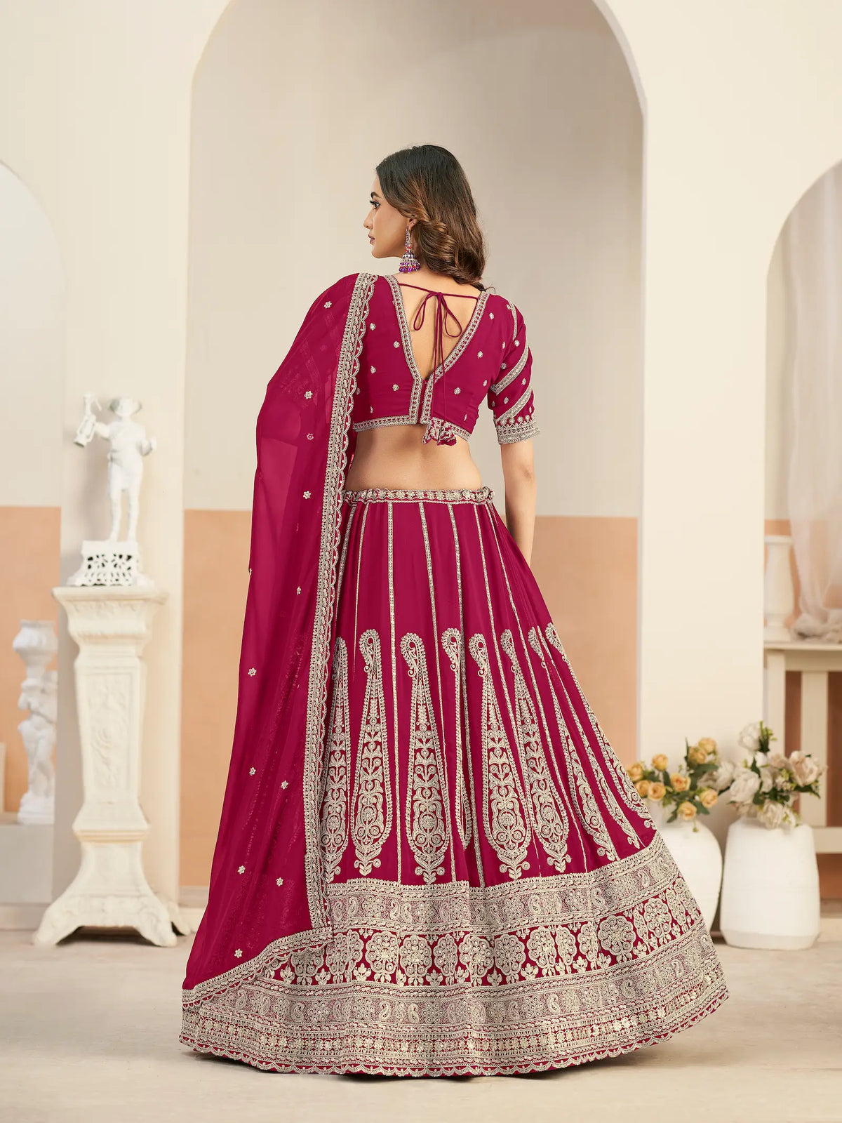 Dark Magenta Georgette Embroidery Lehenga Choli