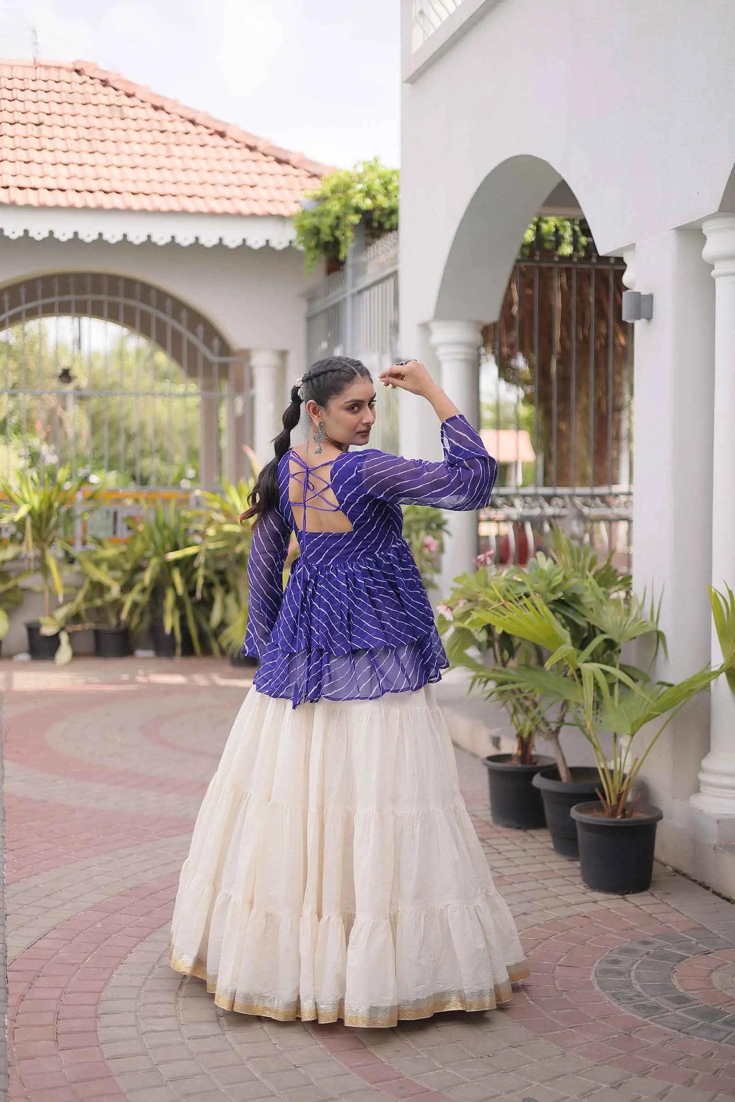 Blue Peplum Style Blouse And Lehenga