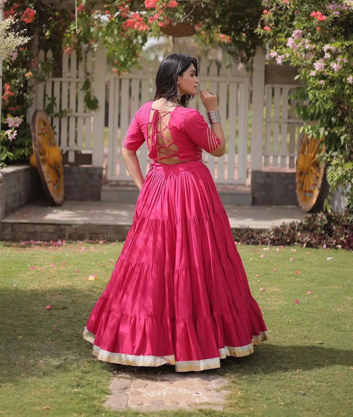 Pink Gamthi Work Navaratri Lehenga Choli