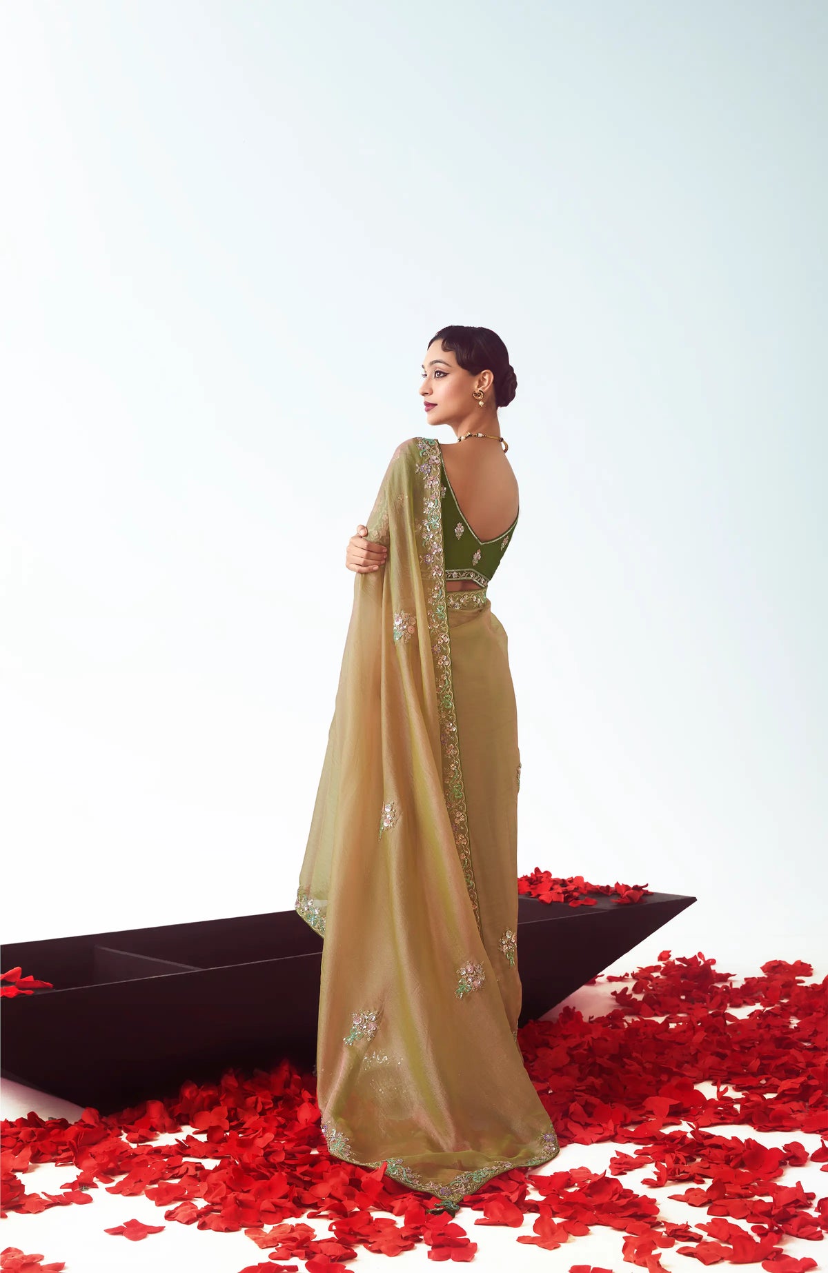 Sand Brown Party Wear Saree With Embroidery & Hand Work