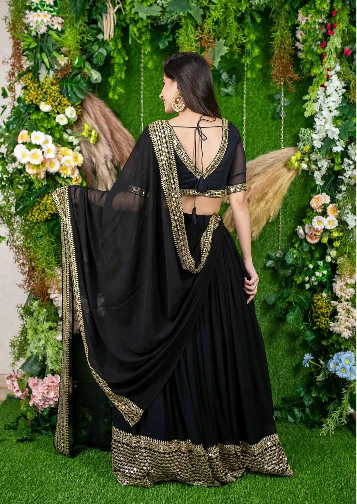 Black Georgette Lehenga With sequins And Zari Embroidered Work With Dupatta