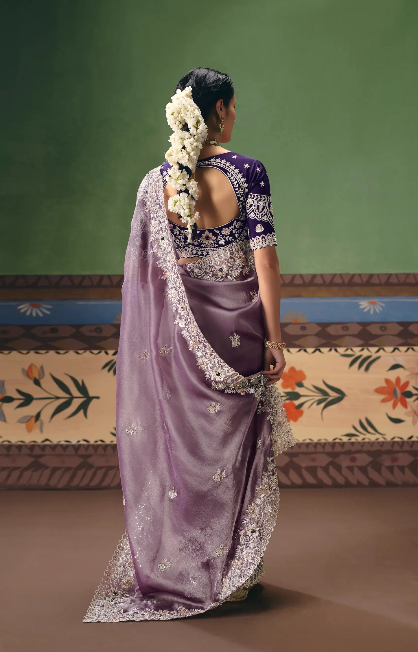 Old Lavender Heavy Embroidered Saree