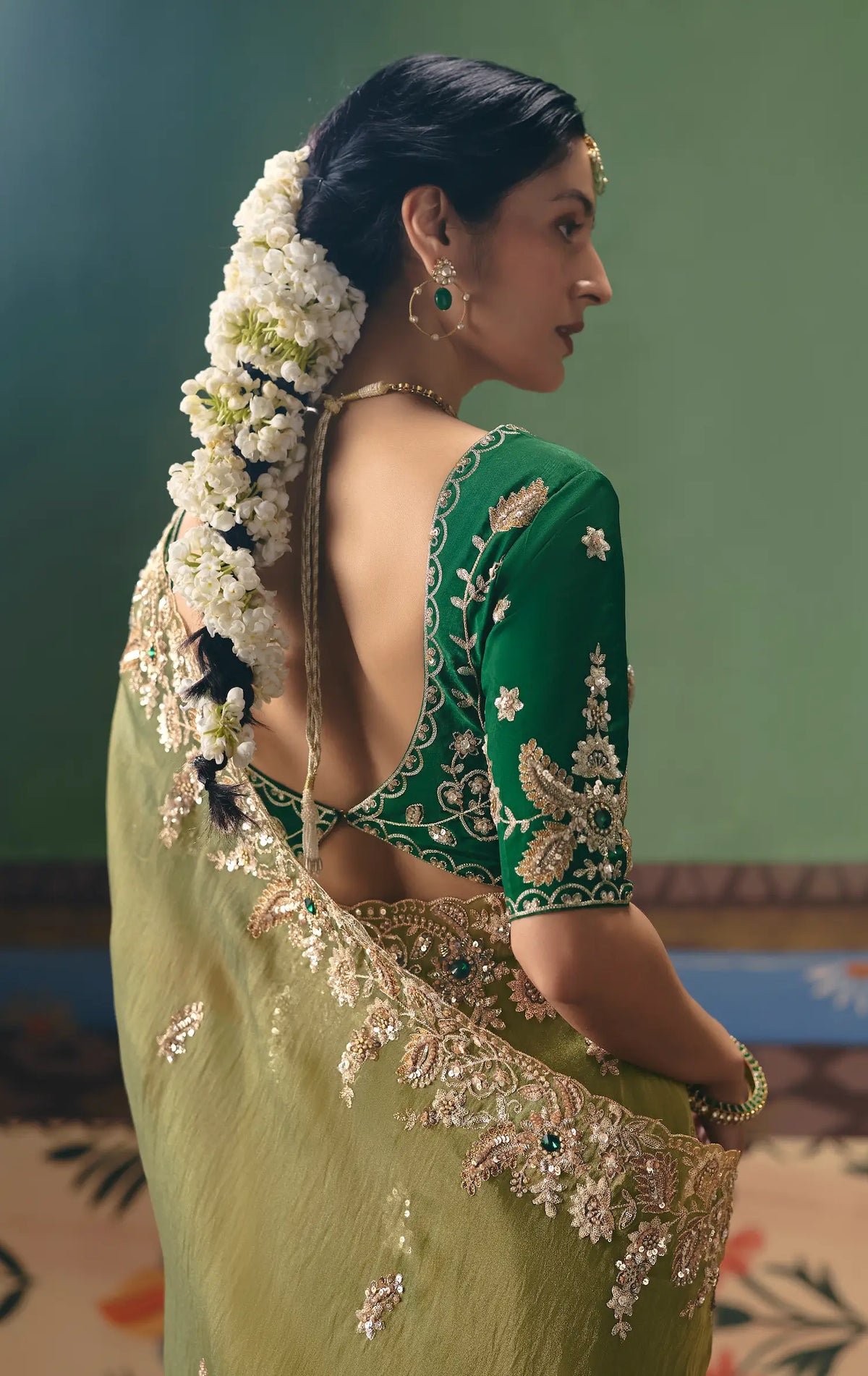 Olive Green Heavy Embroidered Saree