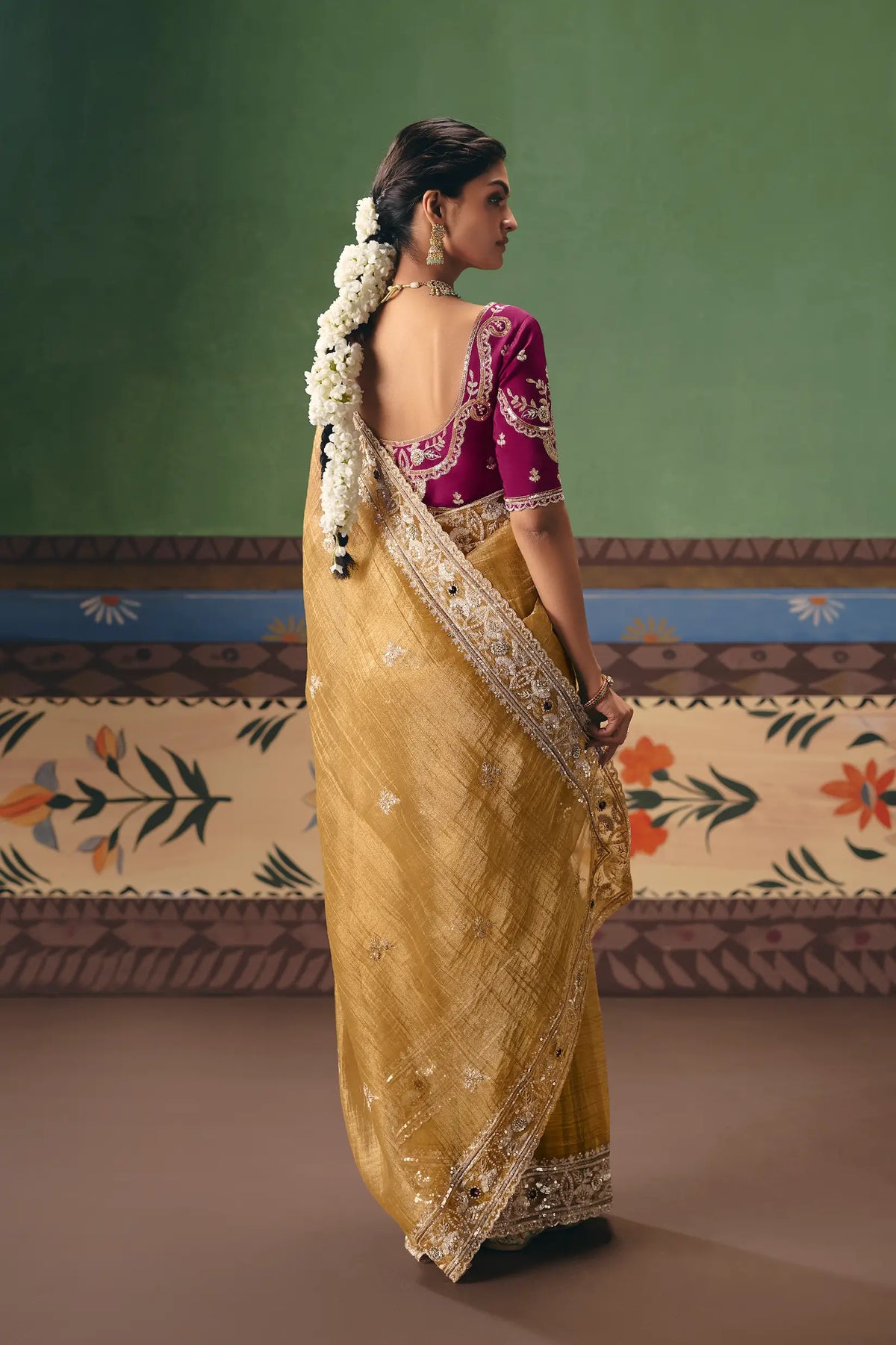 Caramel Gold Heavy Embroidered Saree
