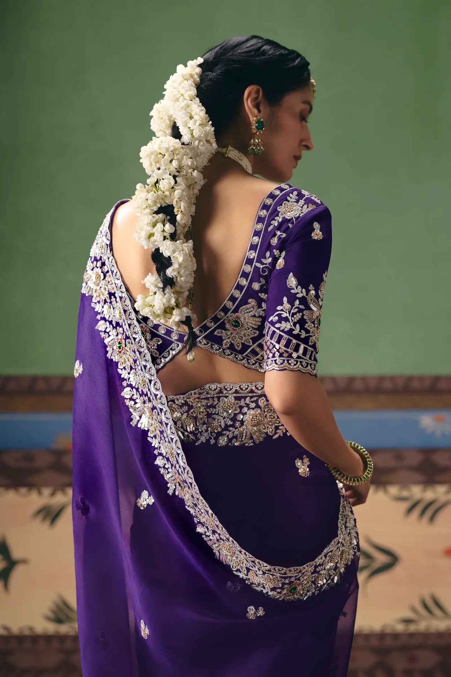 Royal Purple Heavy Embroidered Saree