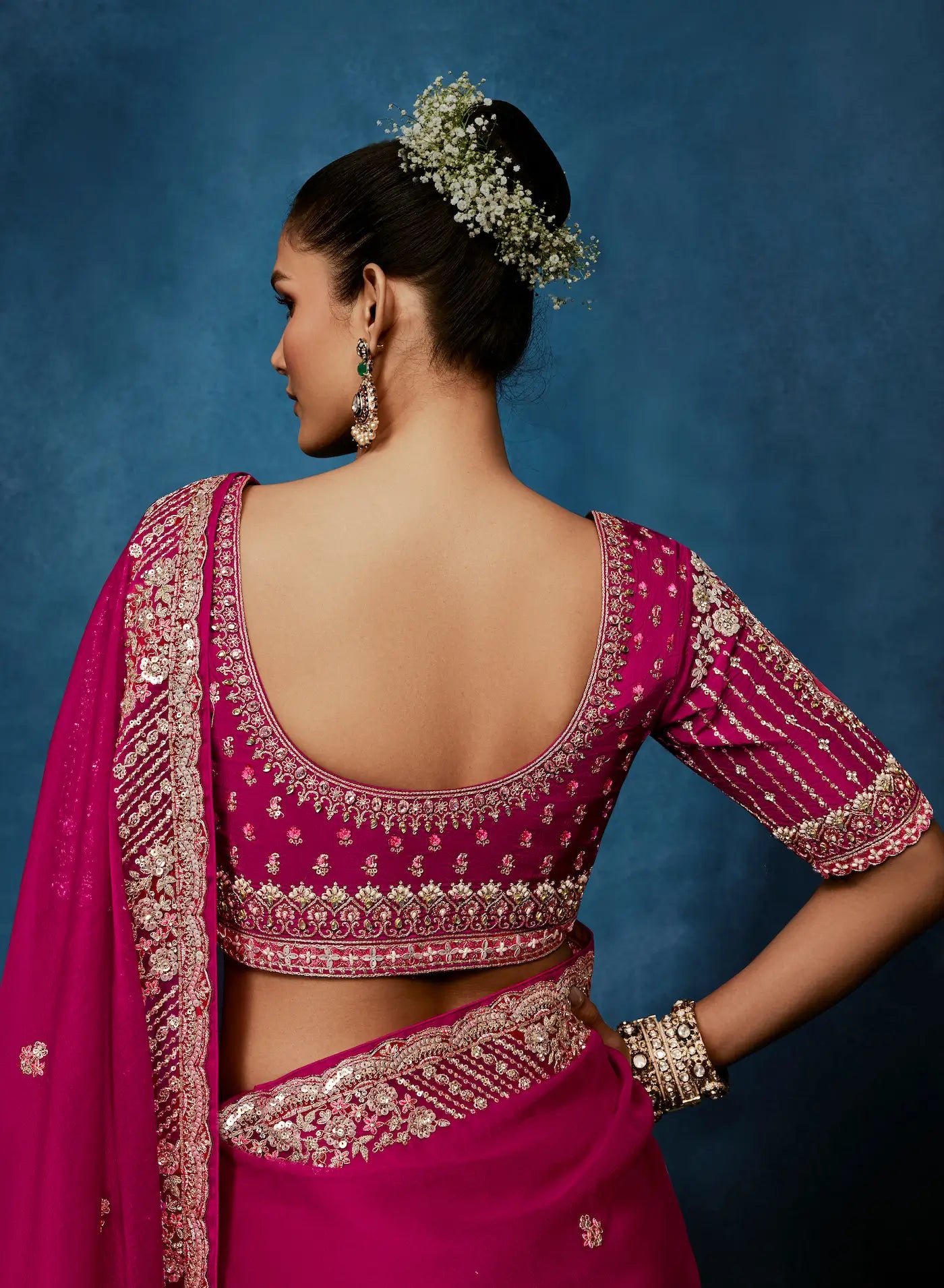 Burnt Pink Embroidery & Hand Work Saree