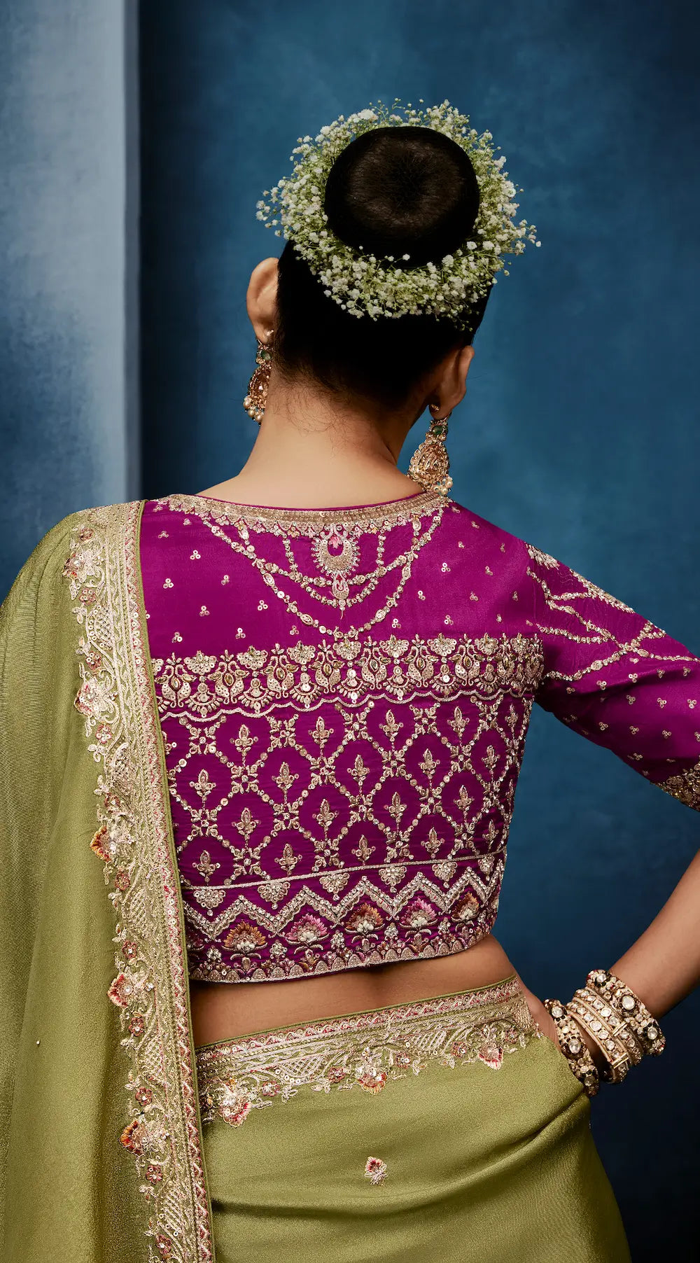Olive Green Embroidery & Hand Work Saree