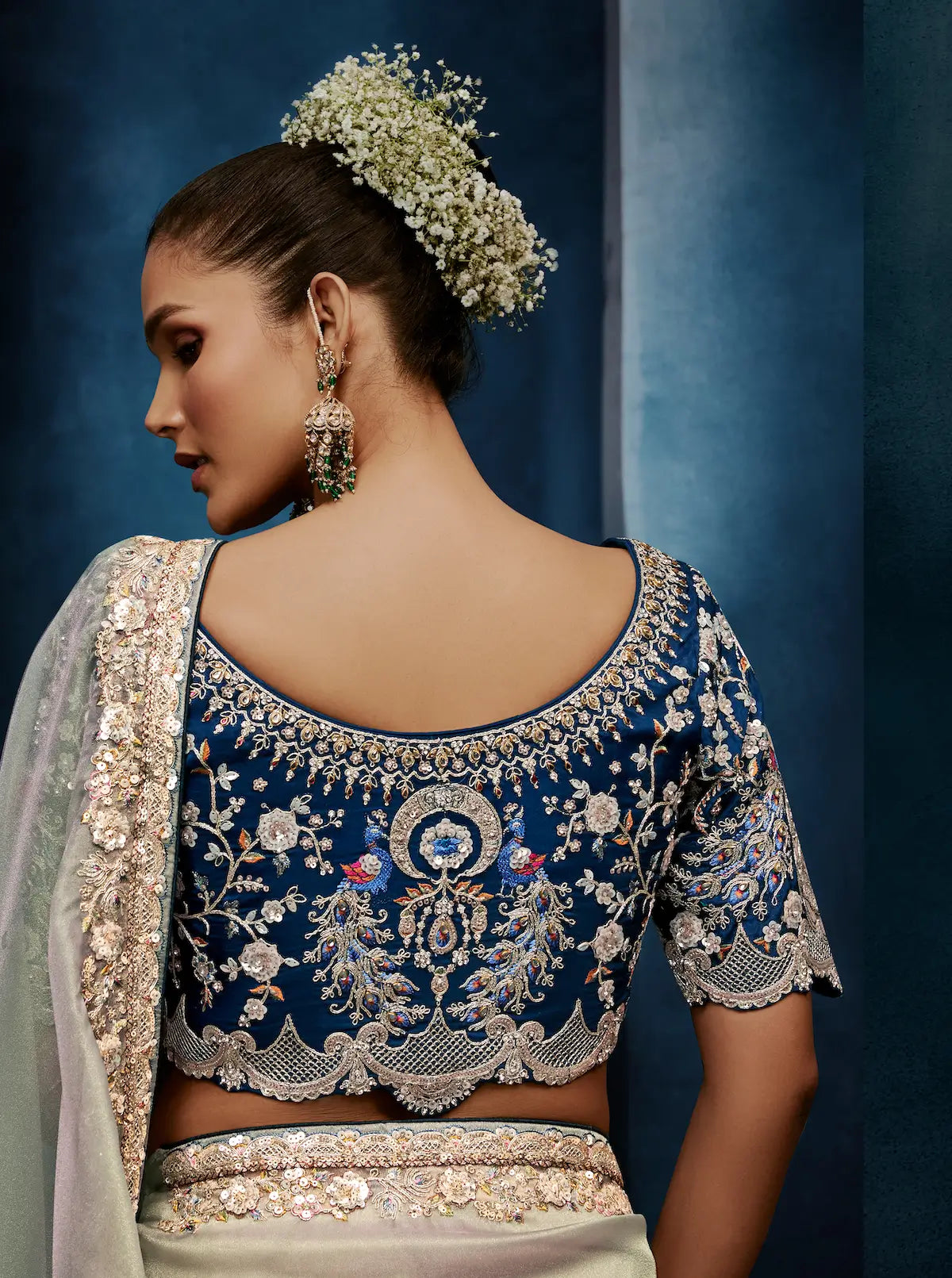 Silver Grey Embroidery & Hand Work Saree