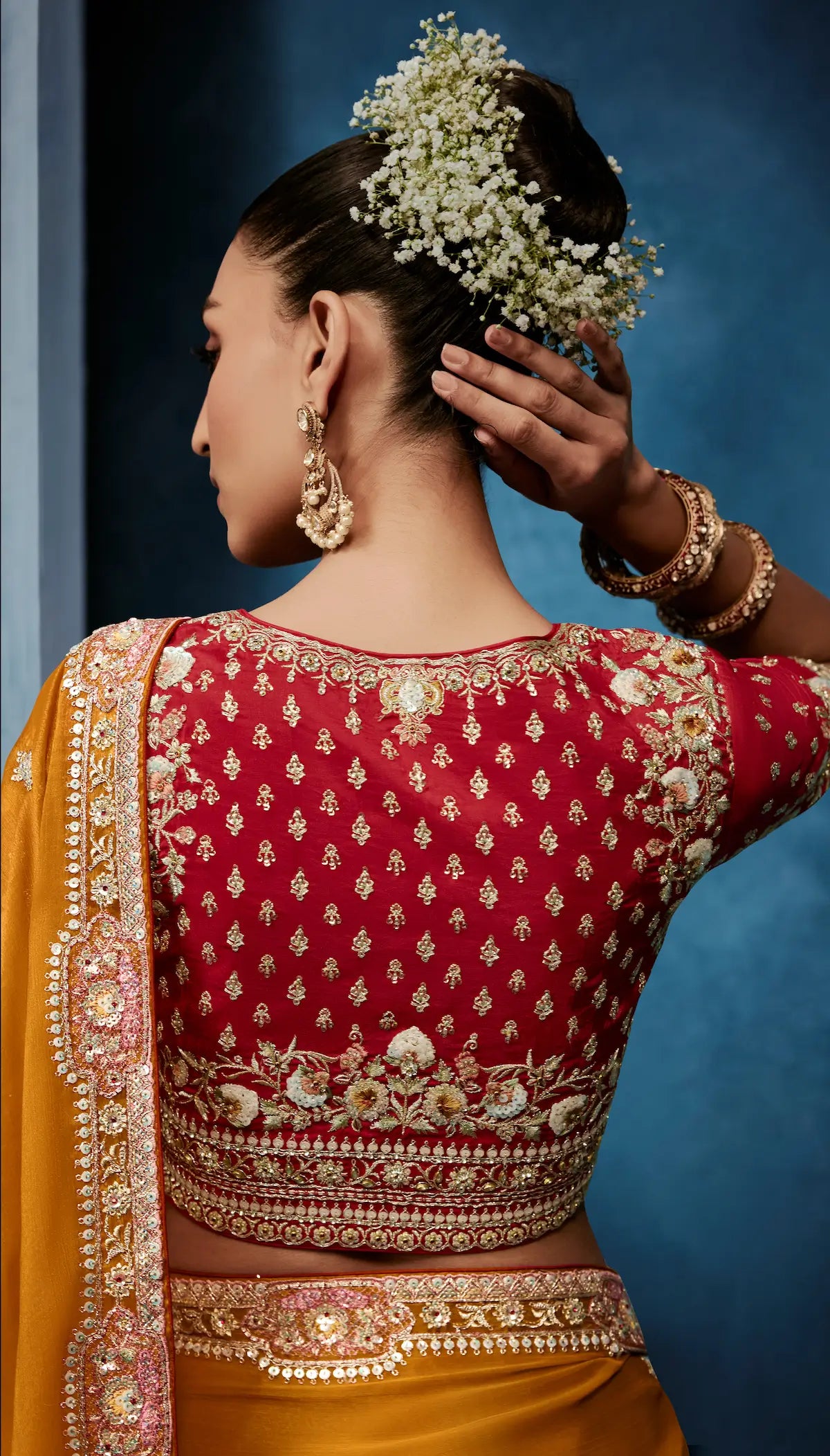 Golden Yellow Embroidery & Hand Work Saree