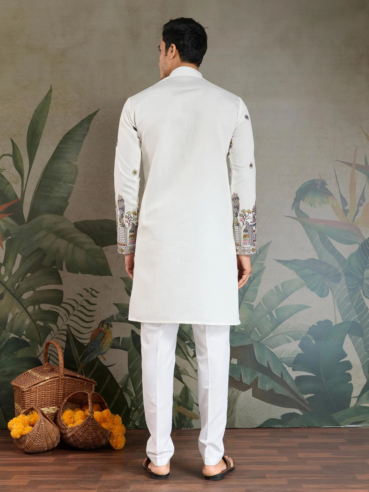 White Viscose Silk Thread & Sequence Embroidered Work Kurta With Pant & Dupatta