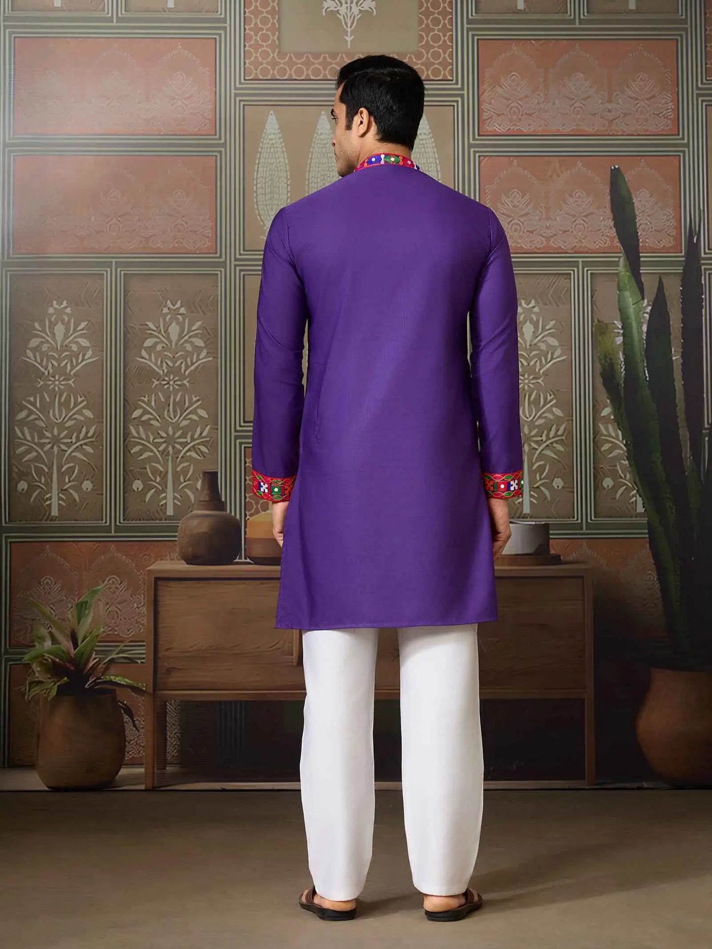 Purple Multi Thread And Real Mirror Work Kurta Set For Navratri