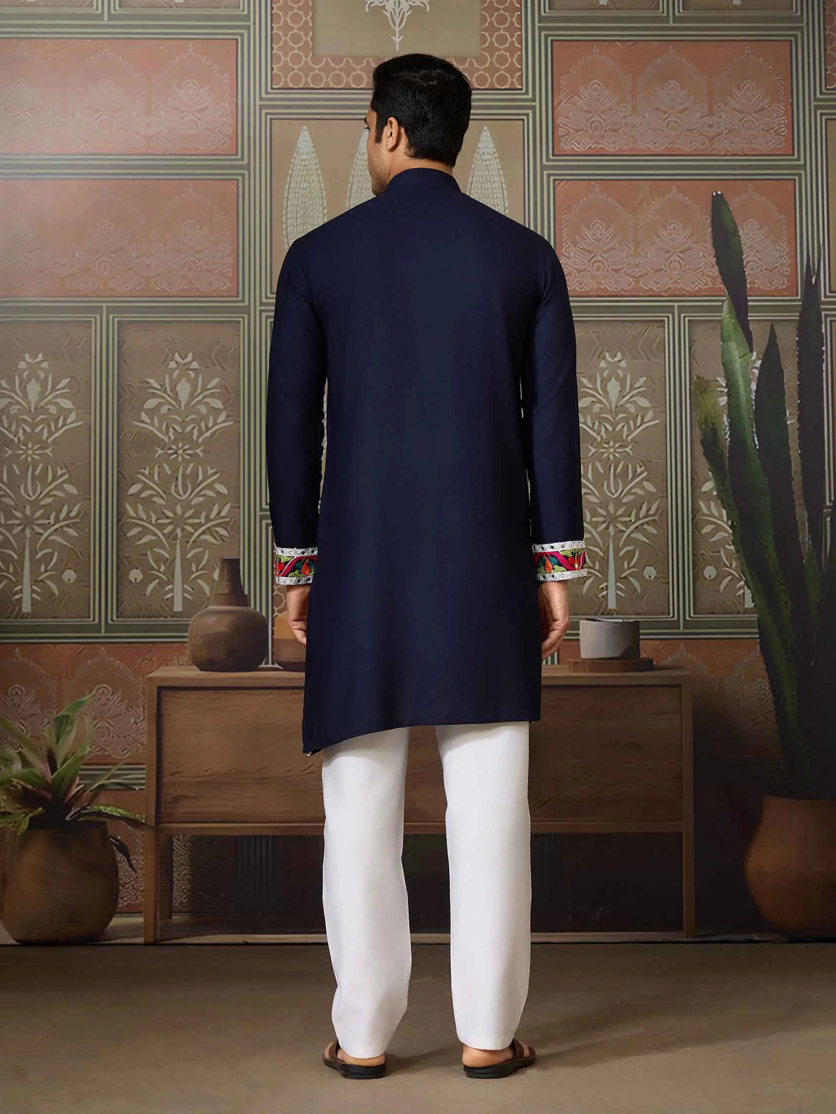 Navy Blue Navratri Kurta Set Multi Thread And Real Mirror Work