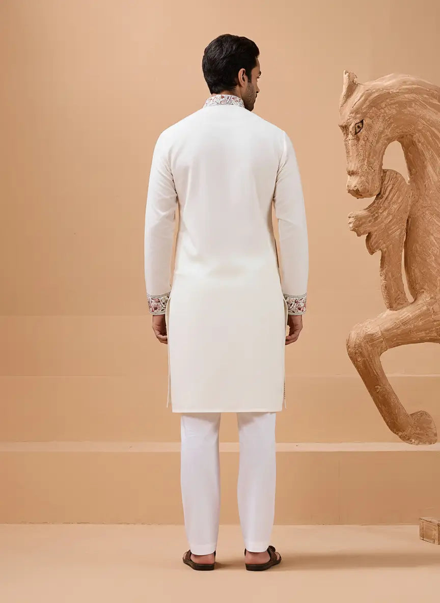 White Embroidery Work Kurta With Dupatta