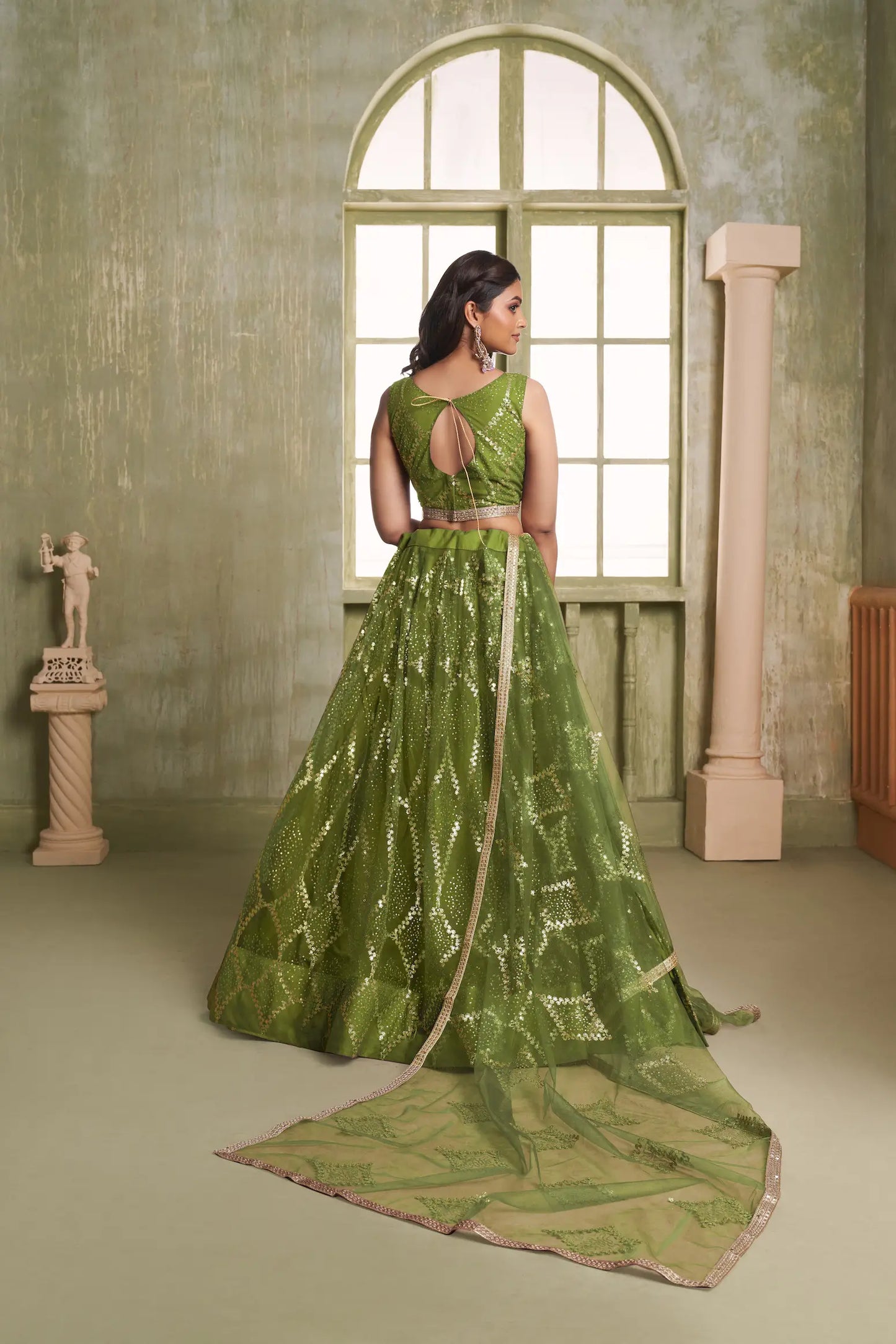 Leaf Green Net Sequins Lehenga choli