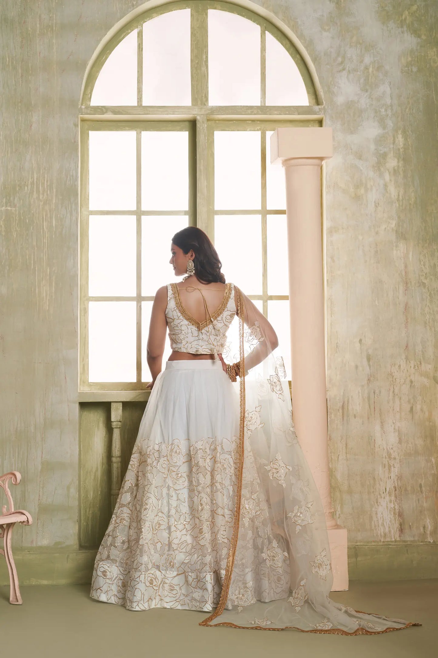 Pearl White Net Sequins Lehenga Choli