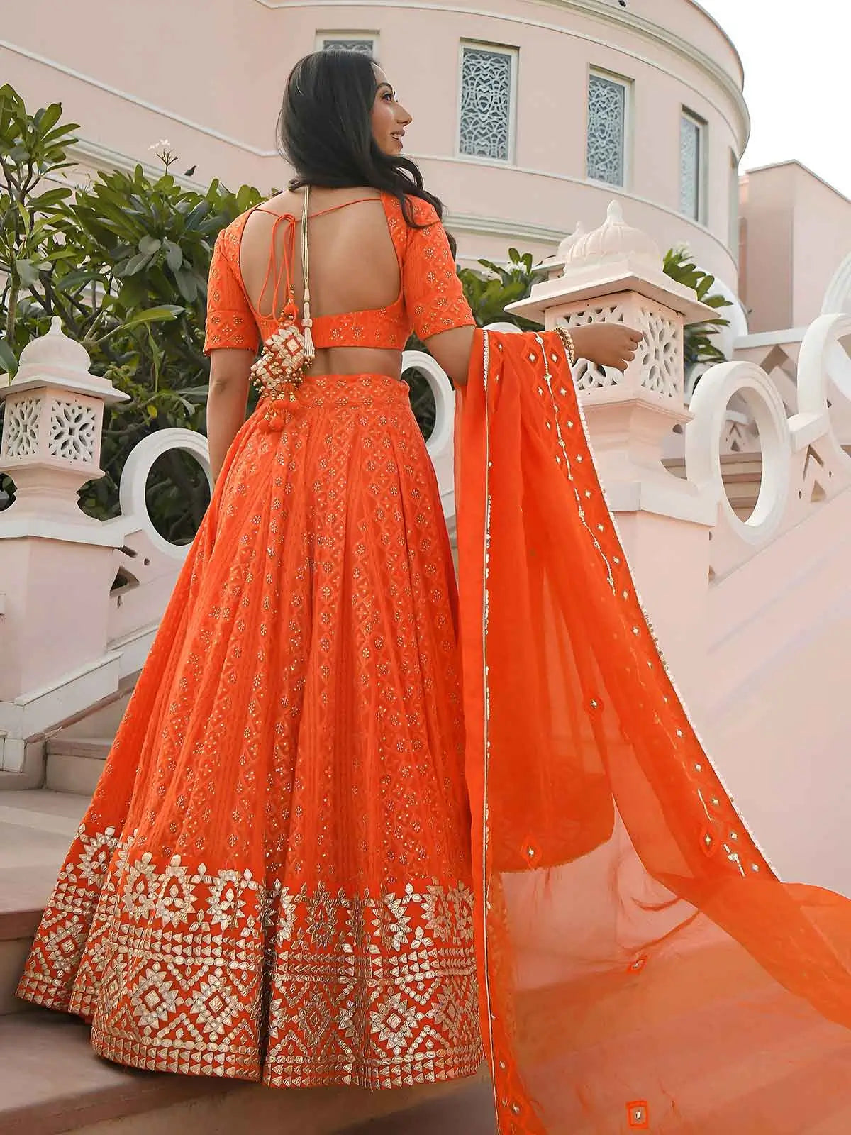 Orange Embroidery Work Lehenga Choli
