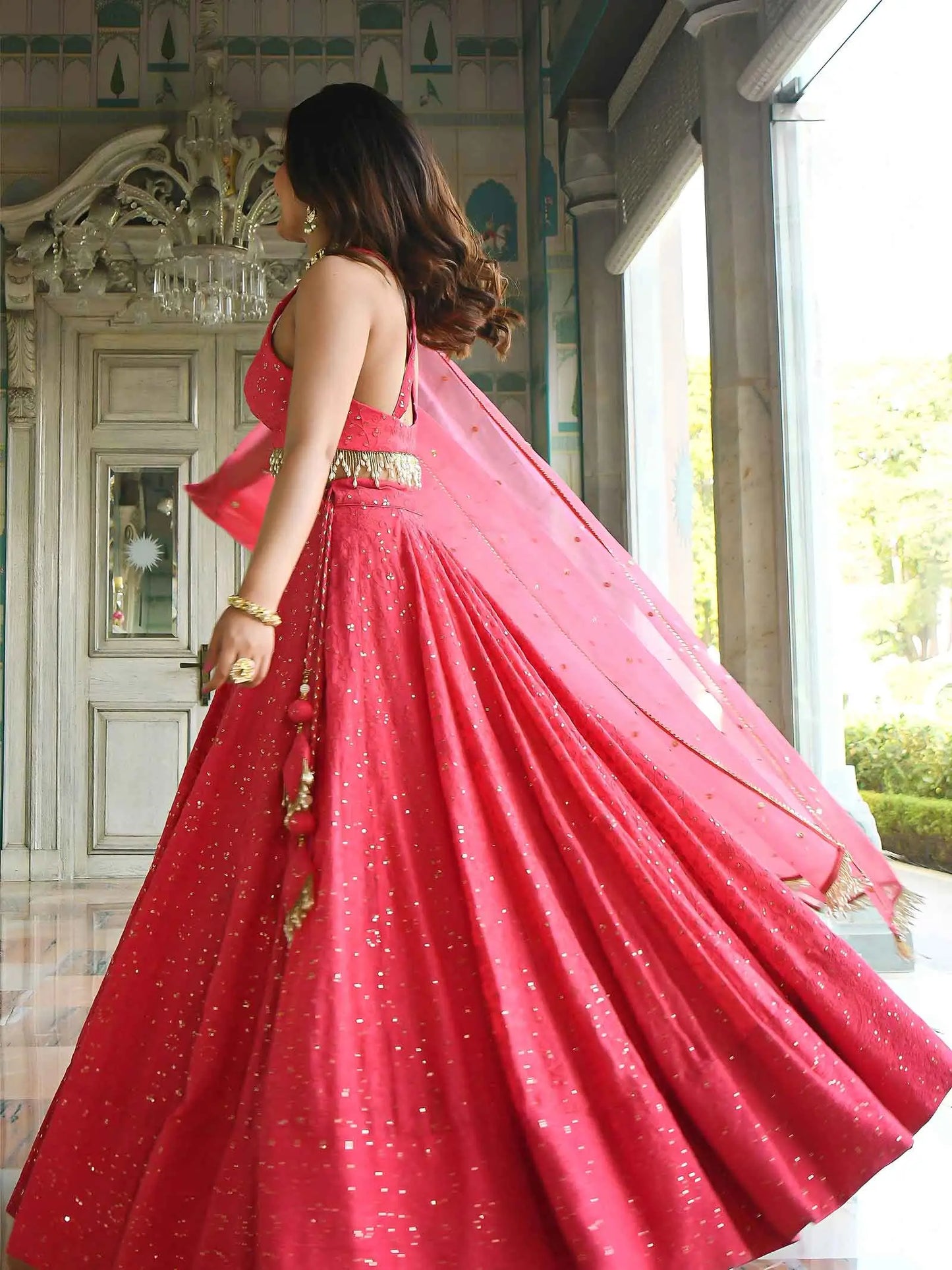 Brink Pink Embroidery Work Lehenga Choli