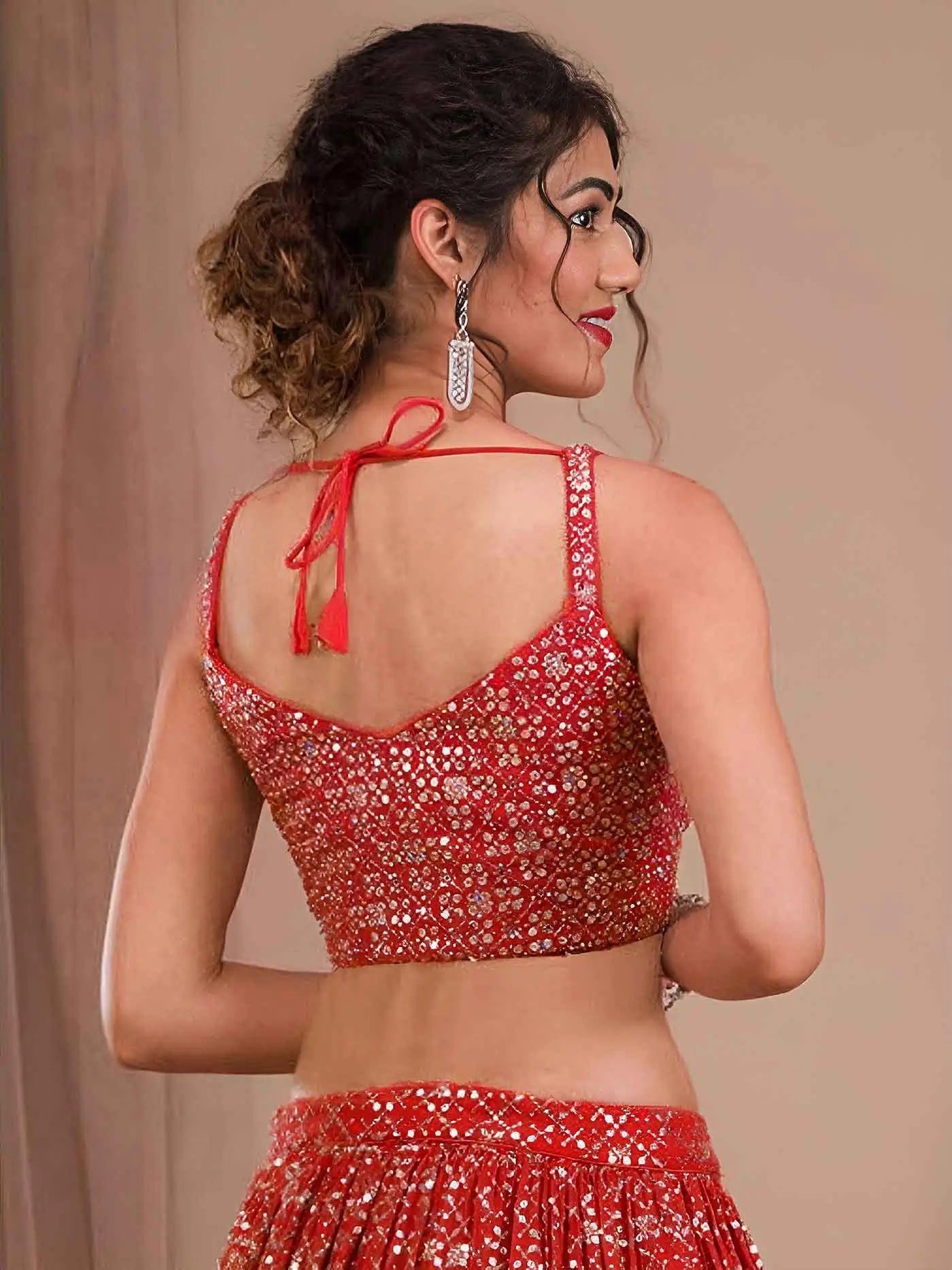 Red Sequins Embroidered Lehenga Choli
