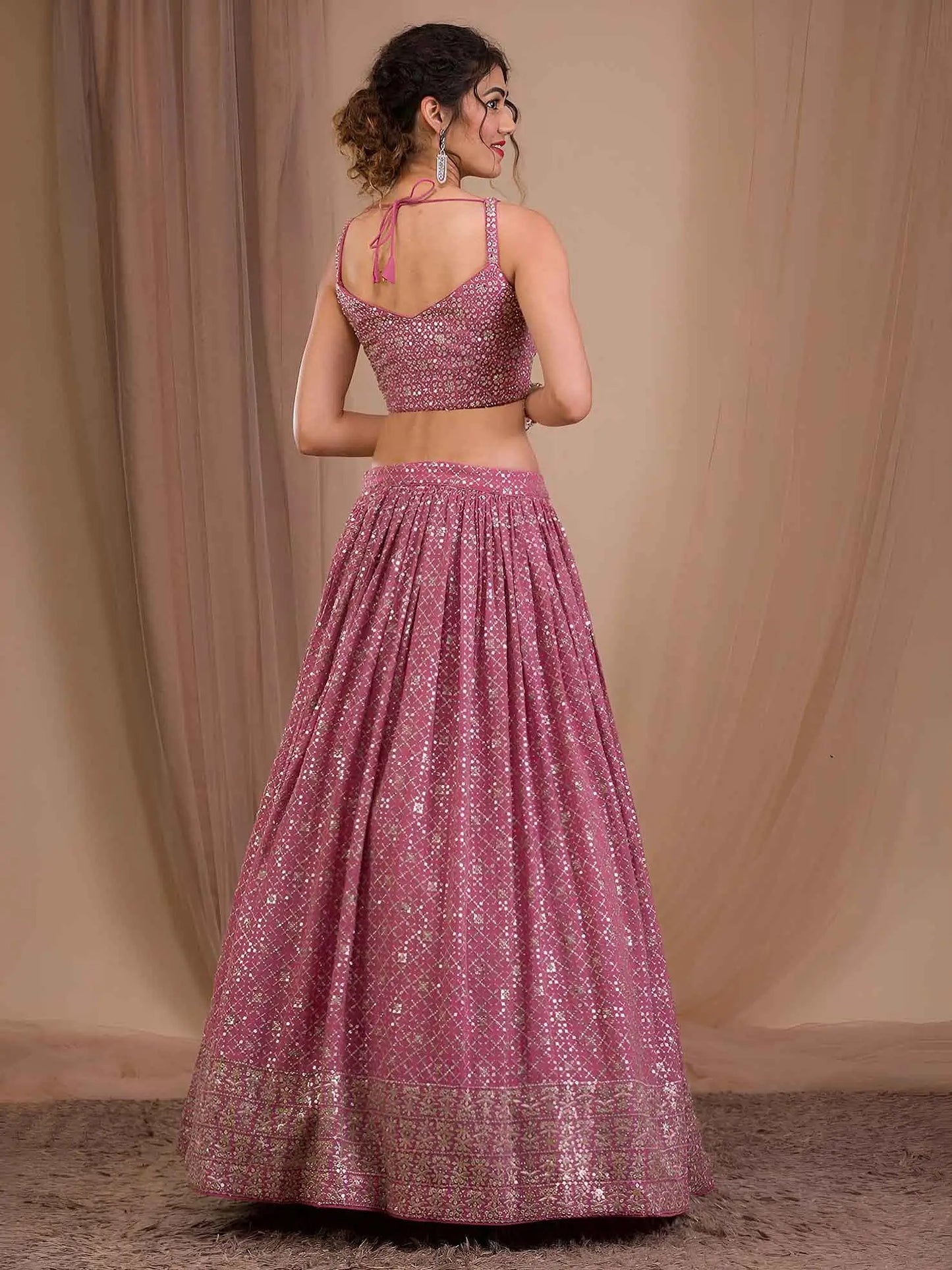 Pink Sequins Embroidered Lehenga Choli