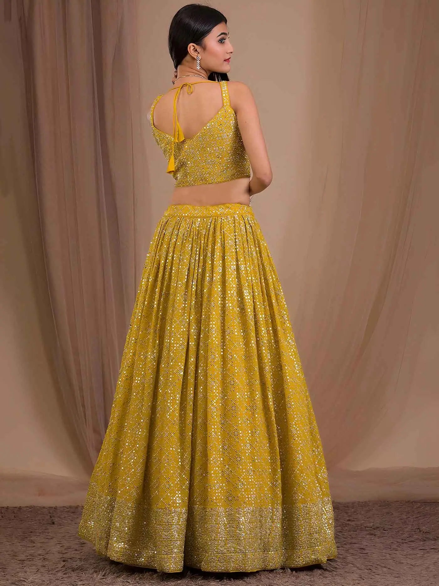Yellow Sequins Embroidered Lehenga Choli