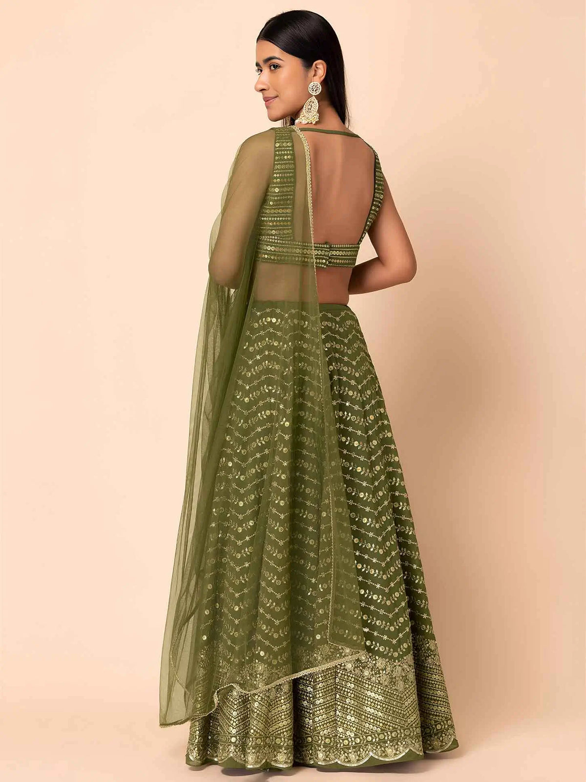 Green Sequins Embroidery Work Lehenga
