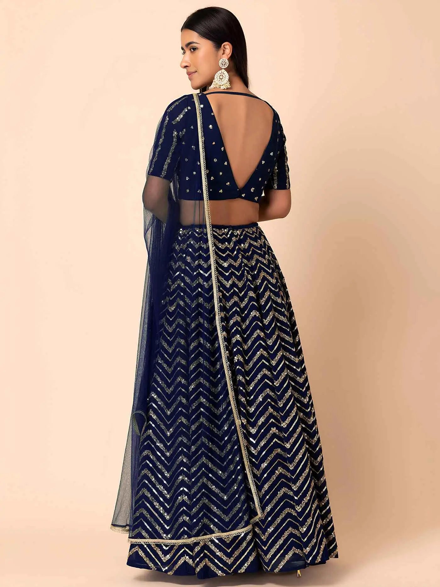 Navy Blue Georgette Embroidered Lehenga