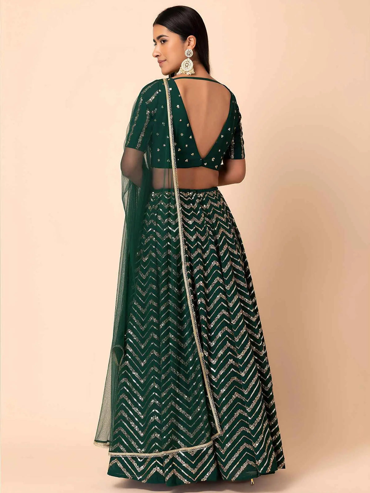 Dark Green Georgette Embroidered Lehenga