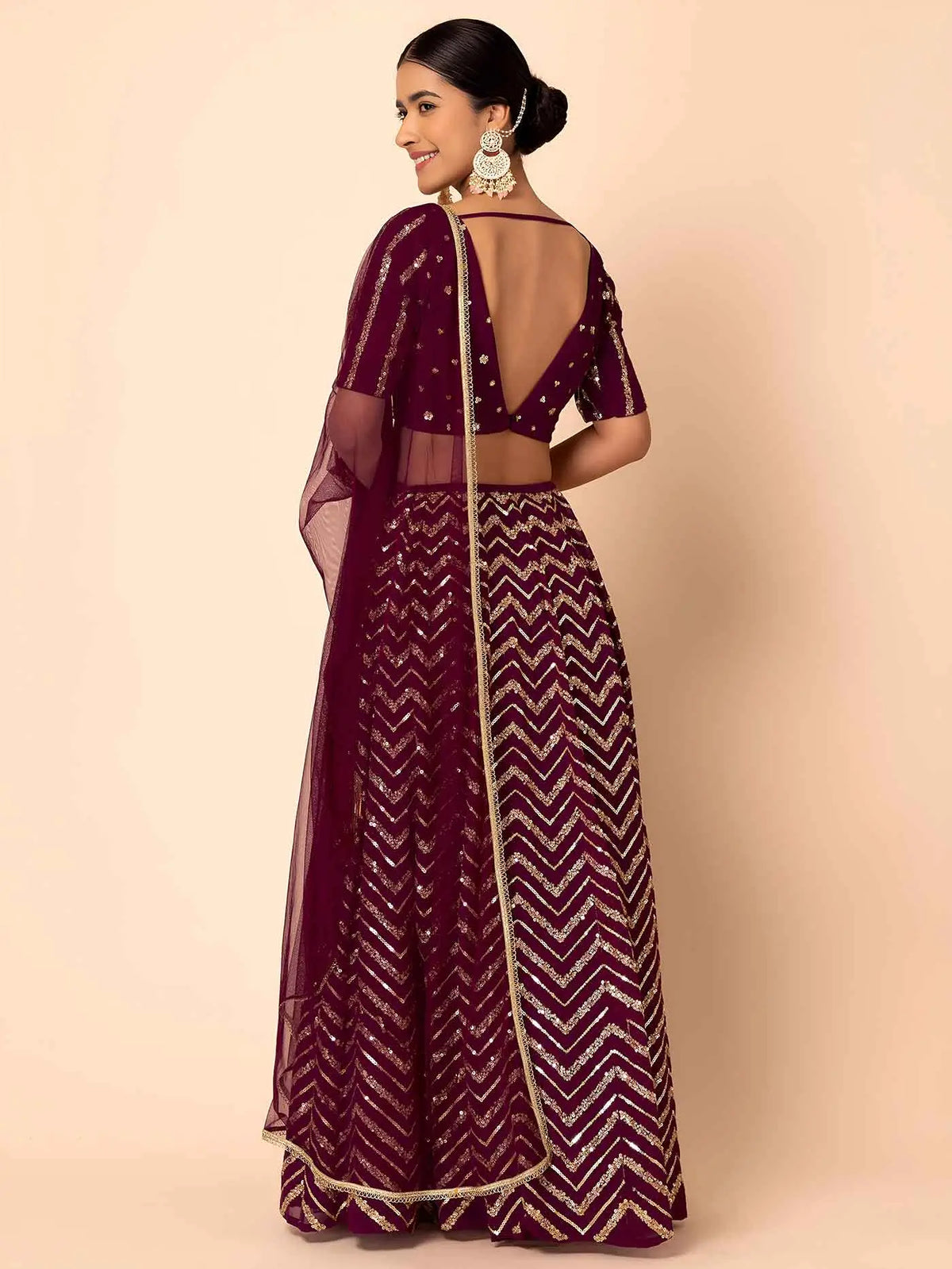 Maroon Georgette Sequins Zari Work Lehenga