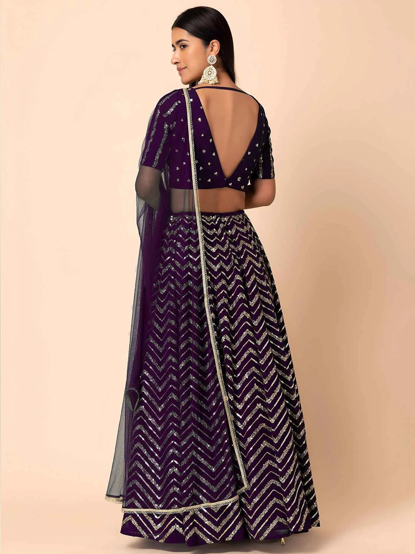 Dark Purple Georgette Sequins Work Lehenga