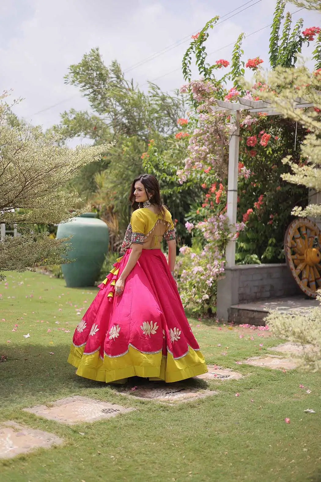 Parrot And Pink Navaratri Lehenga Choli