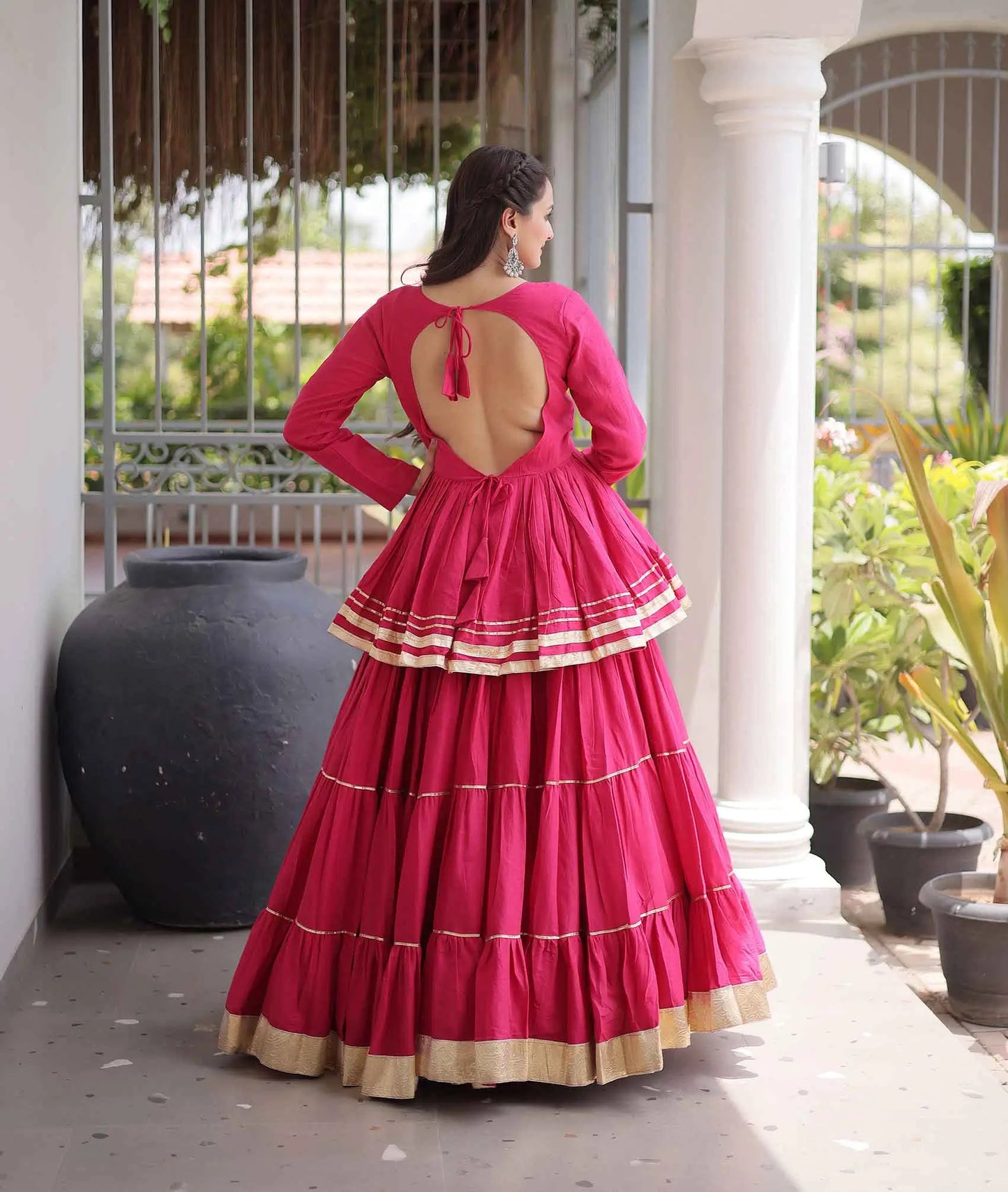 Pink Lehenga With Peplum Style Blouse