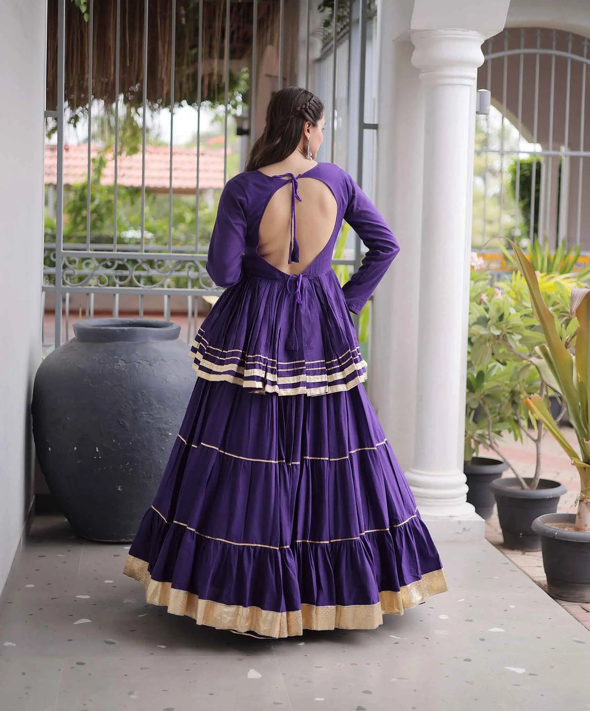 Purple Lehenga With Peplum Style Blouse