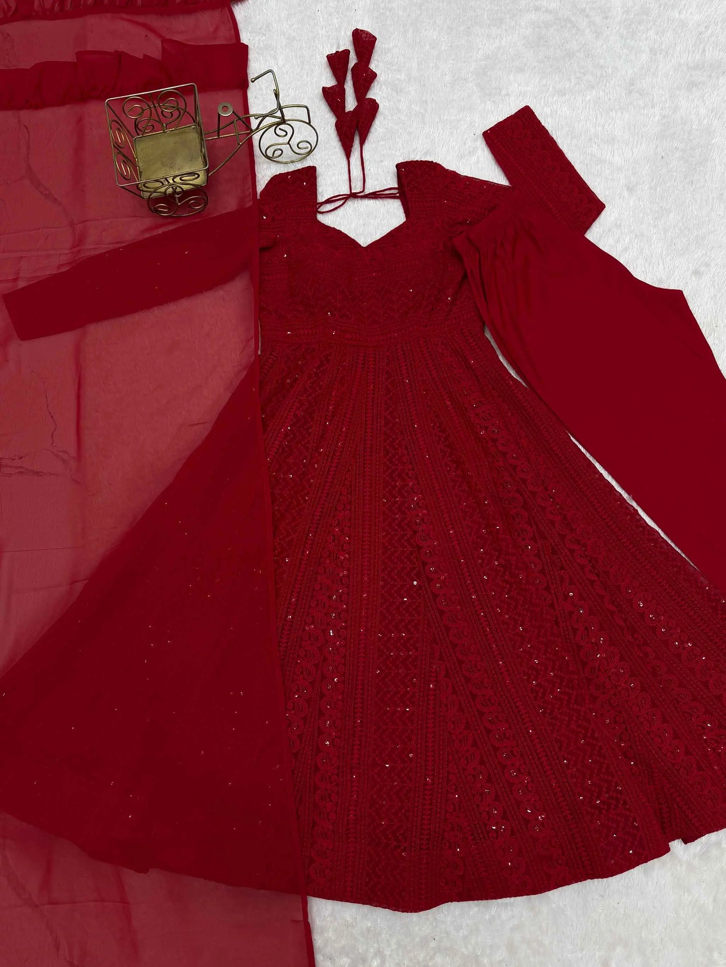 Maroon Red Georgette Lukhnowi Work Gown