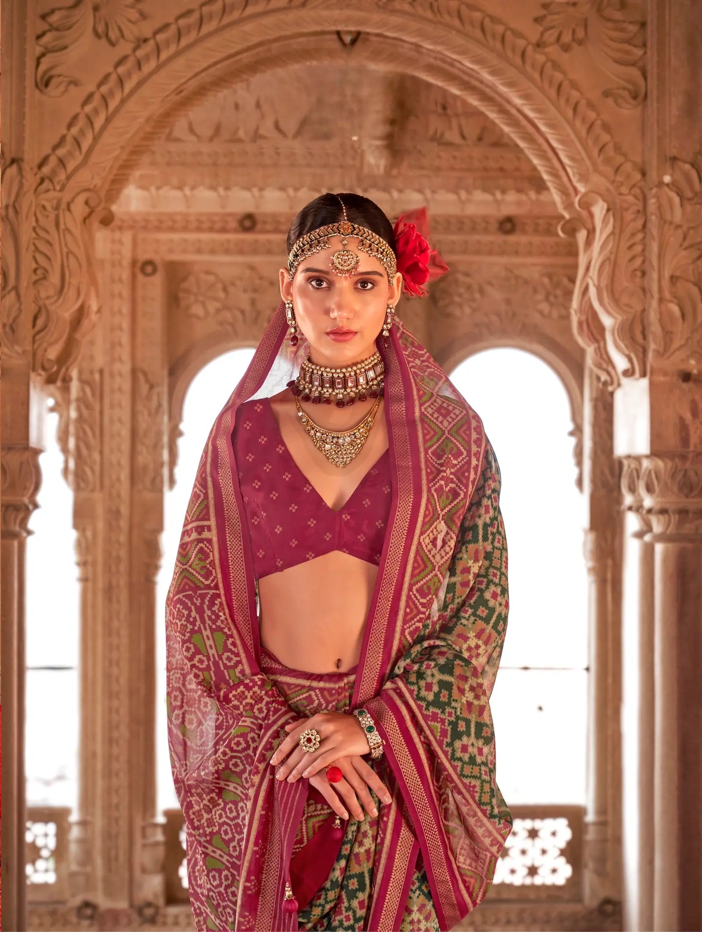 Dark Green Georgette Patola Saree