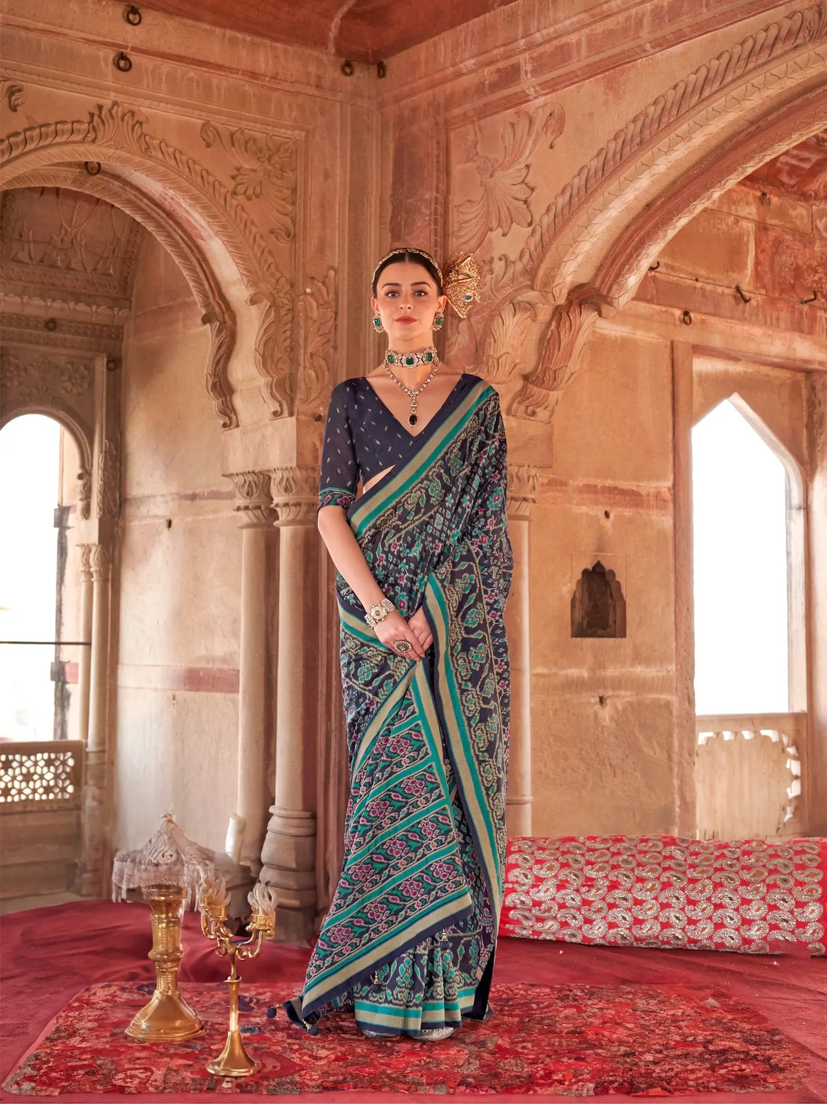 Navy Blue Georgette Patola Saree