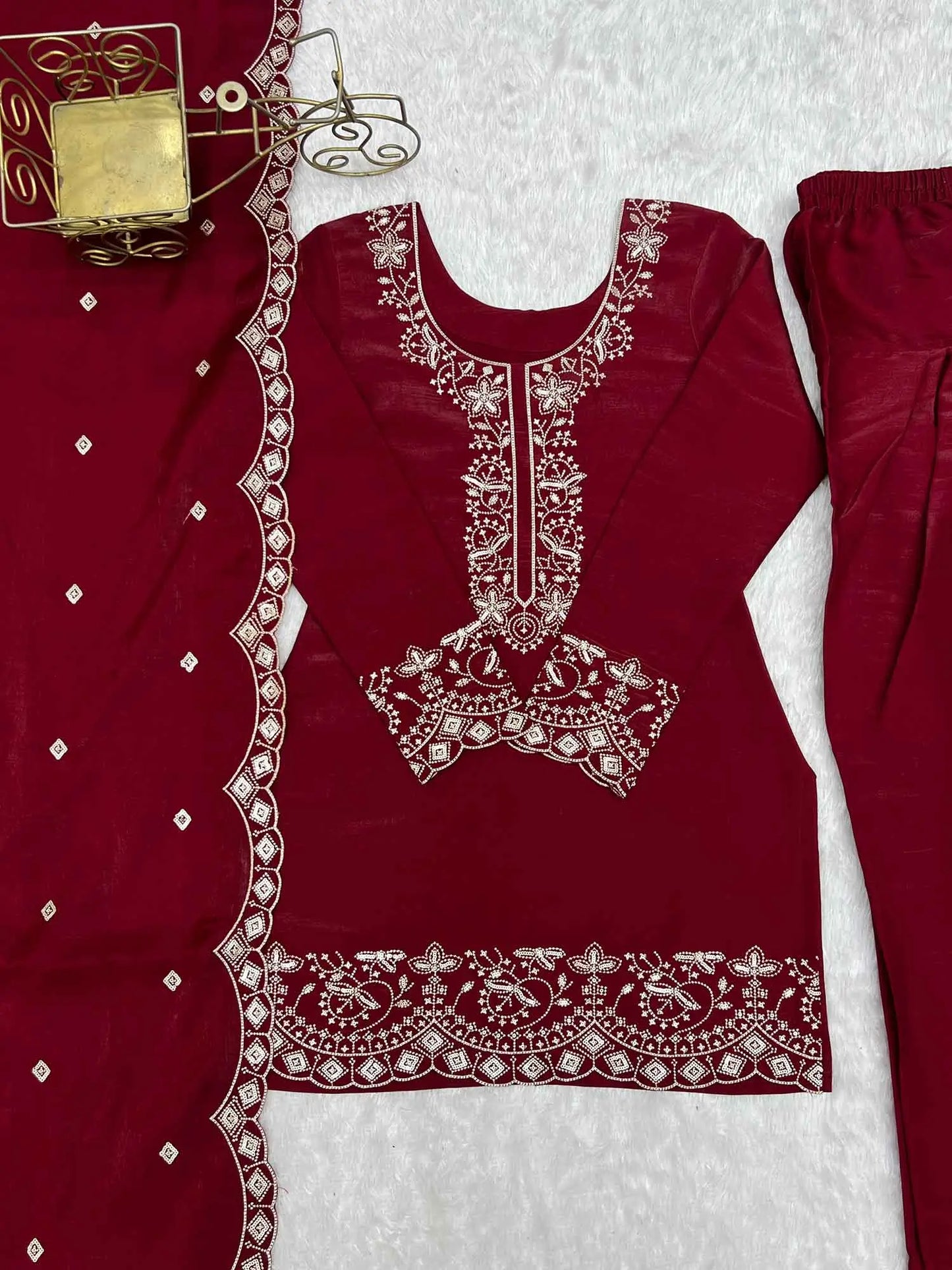 Red devil Embroidered Silk Salwar Suit