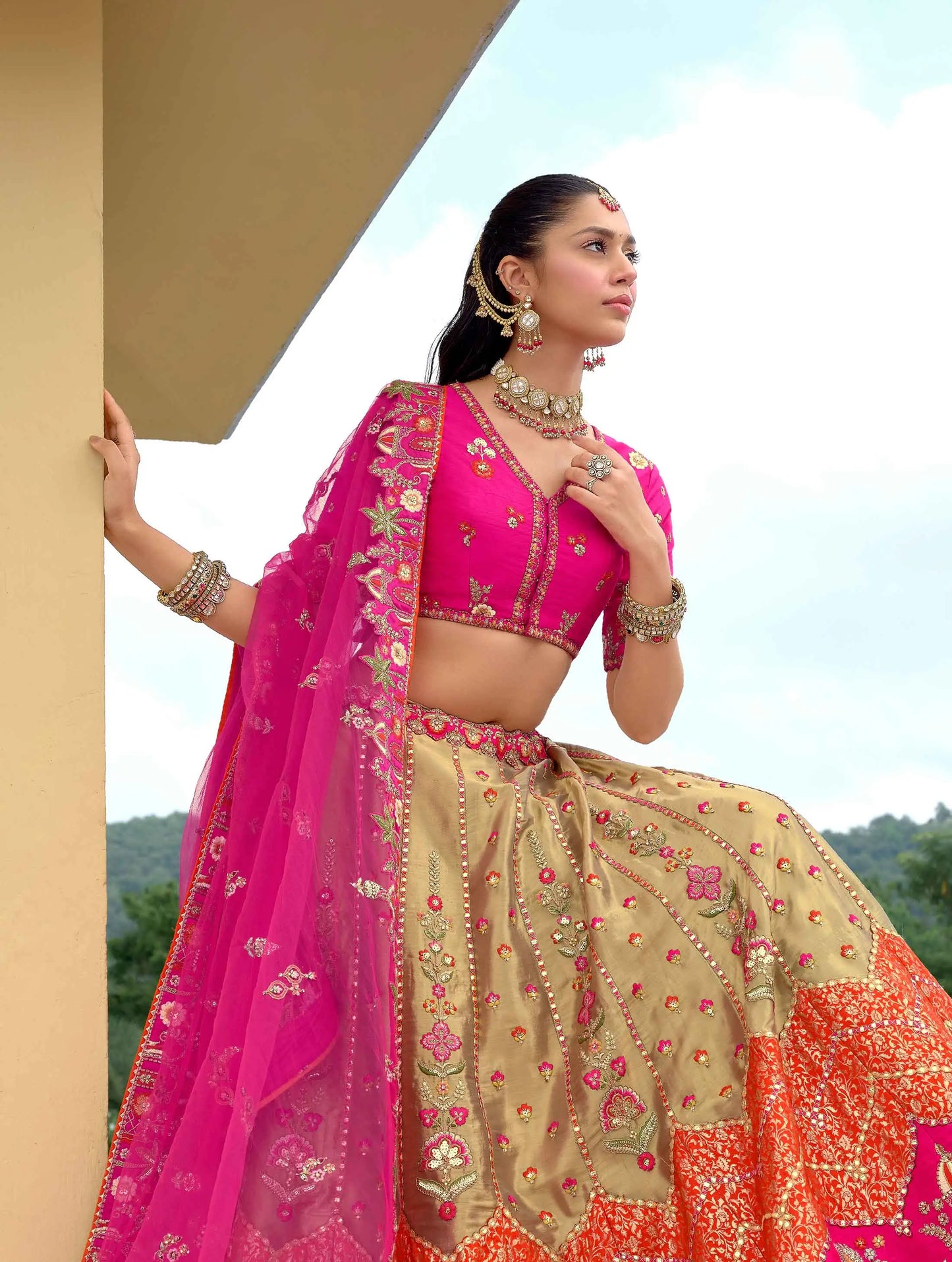 Designer Dark Pink Embroidery Work Lehenga