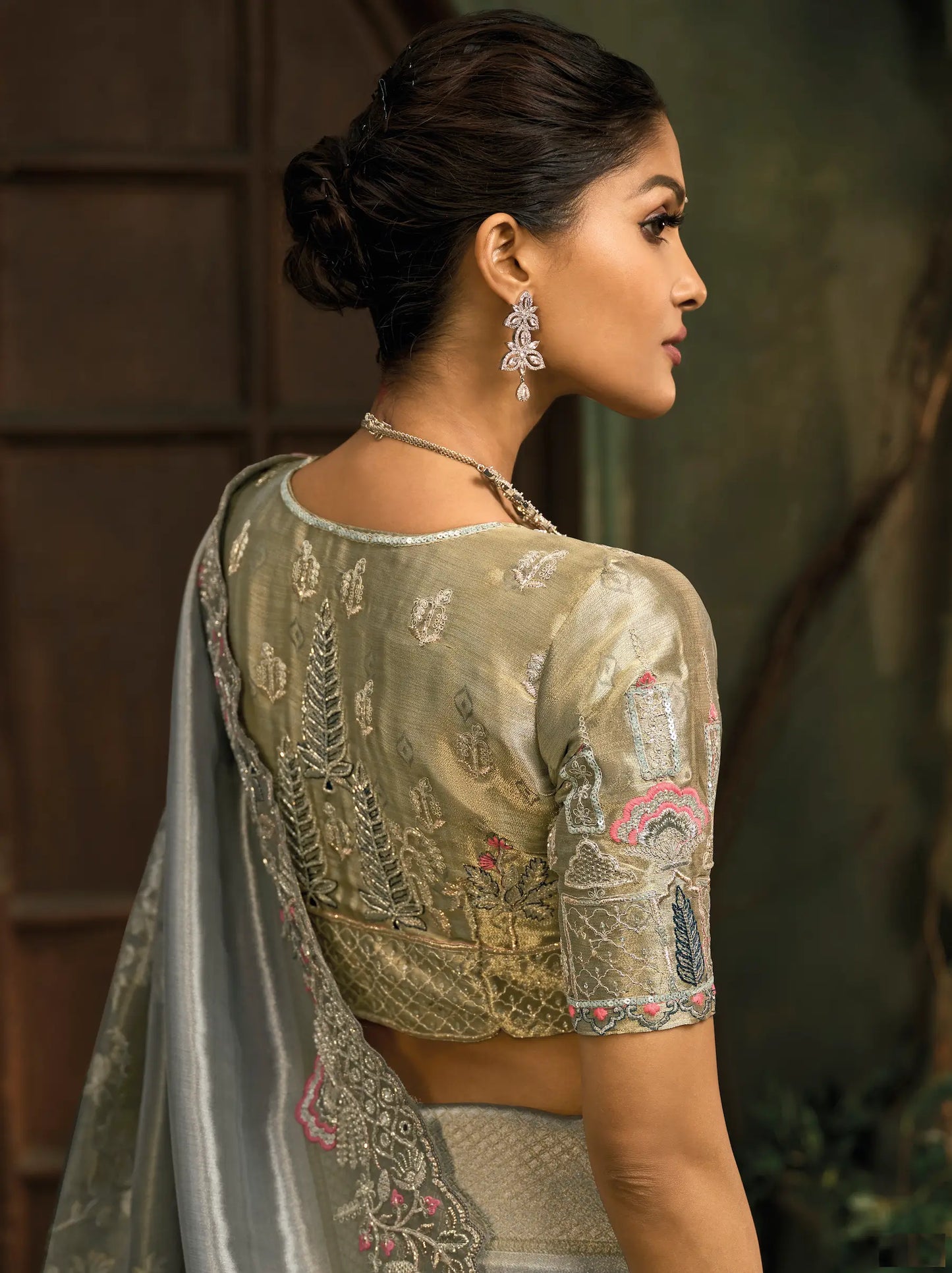 Steel Grey Silk Heavy Embroidery Saree